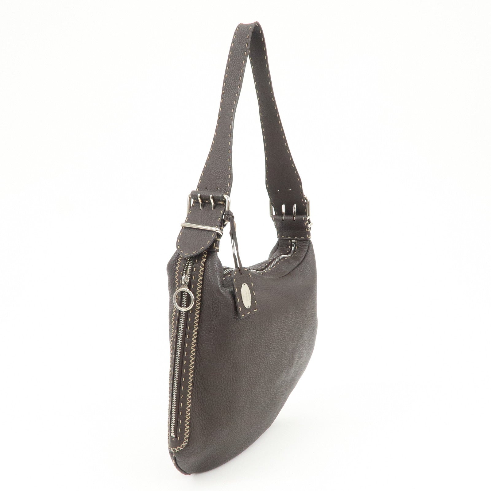 FENDI Selleria Leather Shoulder Bag Hand Bag Brown
