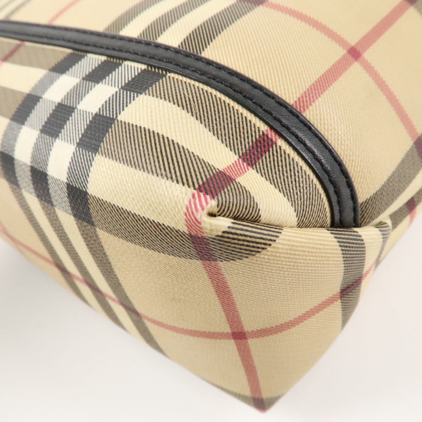 BURBERRY Nova Plaid Canvas Leather Shoulder Bag Hand Bag Beige Black Used