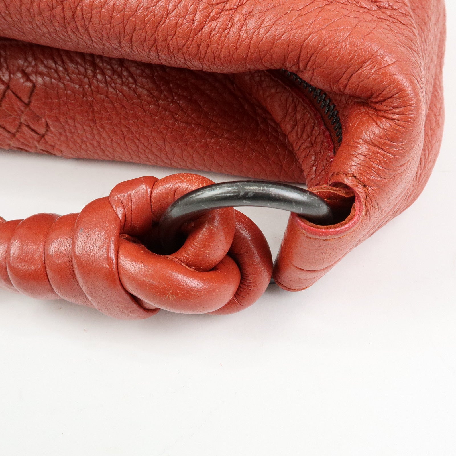 BOTTEGA VENETA Intrecciato Leather Shoulder Bag Red Brown 179331