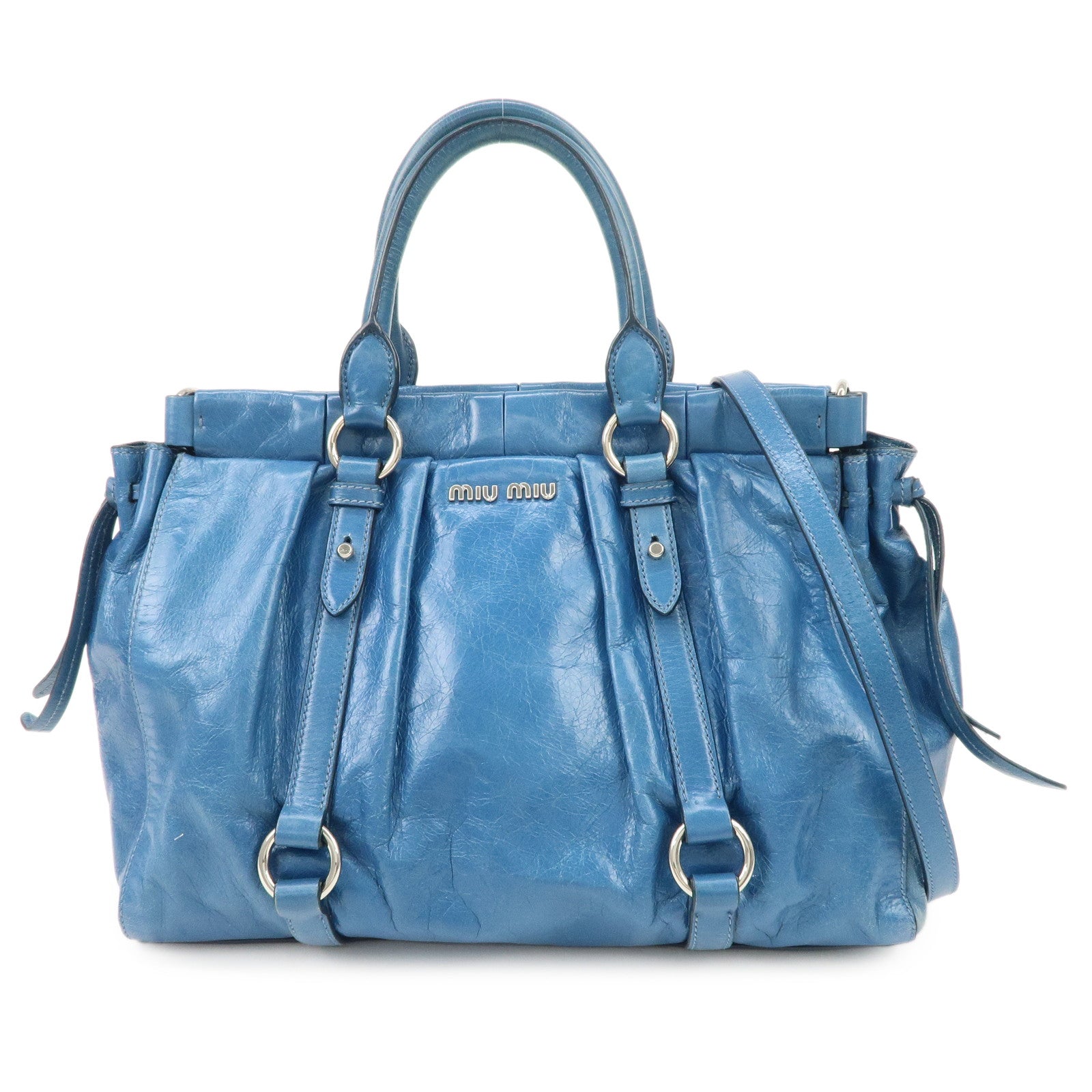 MIU MIU Leather 2Way Bag Shoulder Bag Hand Bag Blue RT0383