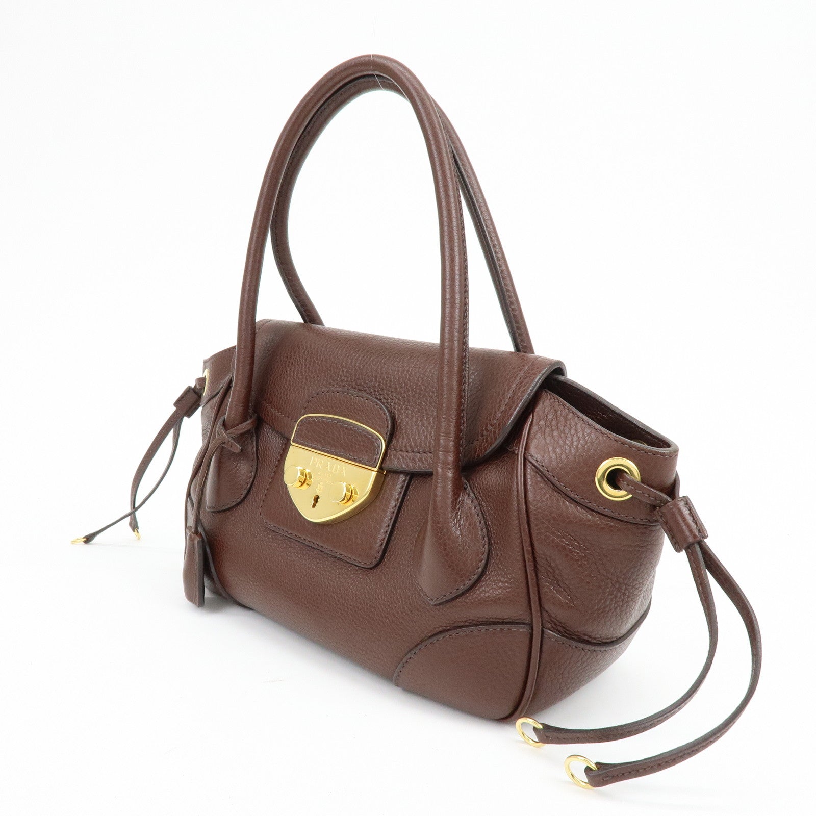 PRADA Vitello Daino Leather Hand Bag Shoulder Bag Brown BR3207