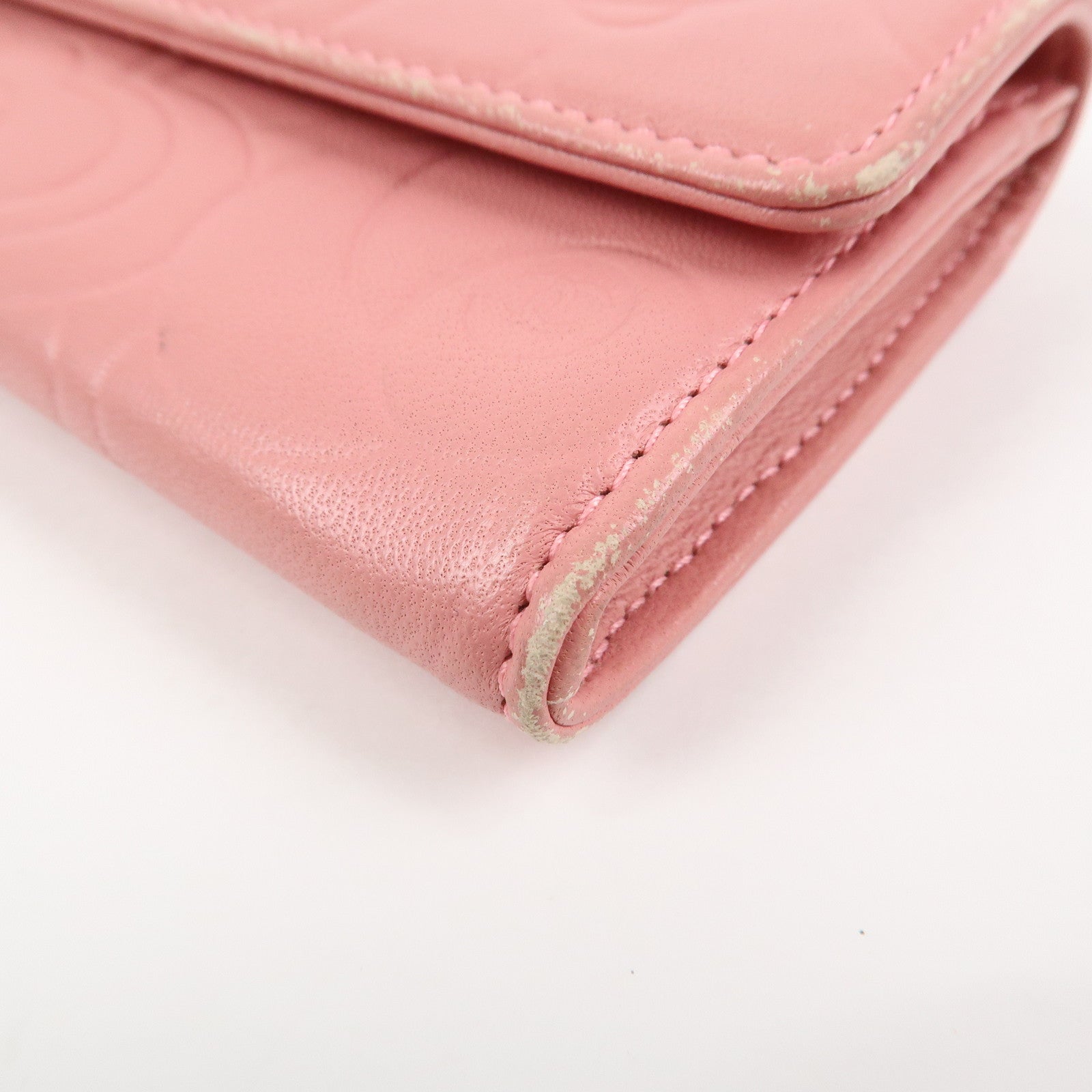 CHANEL Camellia COCO Mark Leather Card Case Card Holder Pink