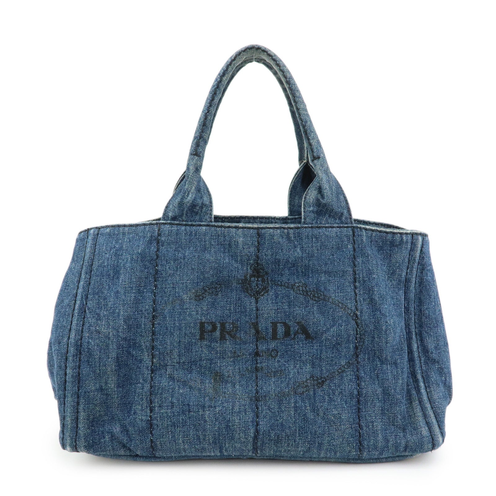 PRADA Logo Canapa Canvas Denim Tote Bag Hand Bag Blue B1877B