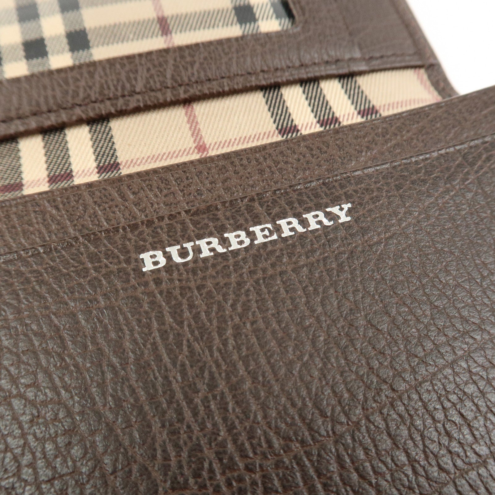 BURBERRY Calf Leather Card Case Card Holder Fragment Case Brown