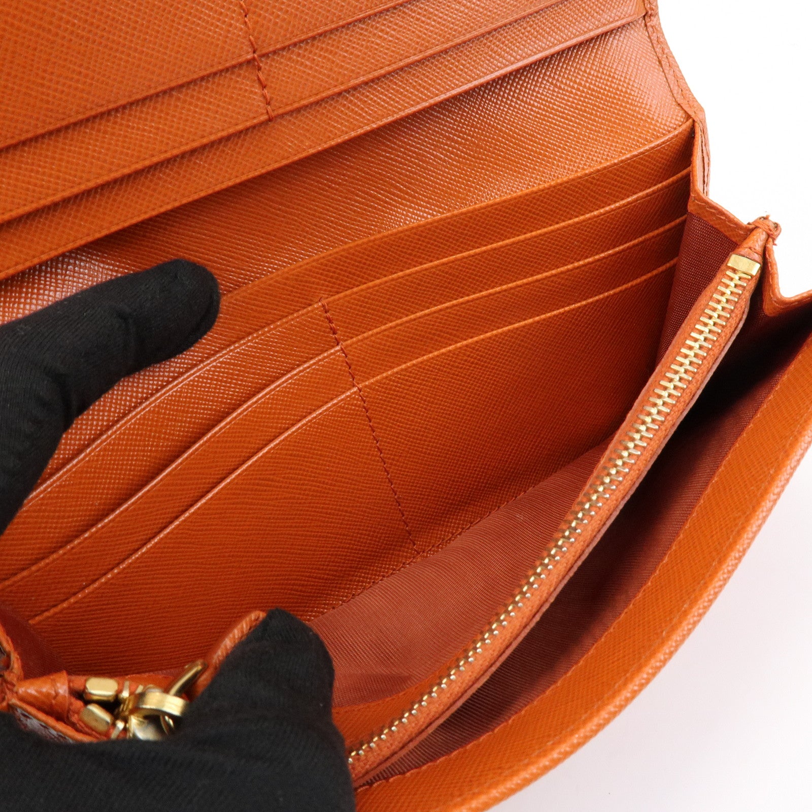 PRADA Saffiano Leather Ribbon Flap Long Wallet Orange 1M1132