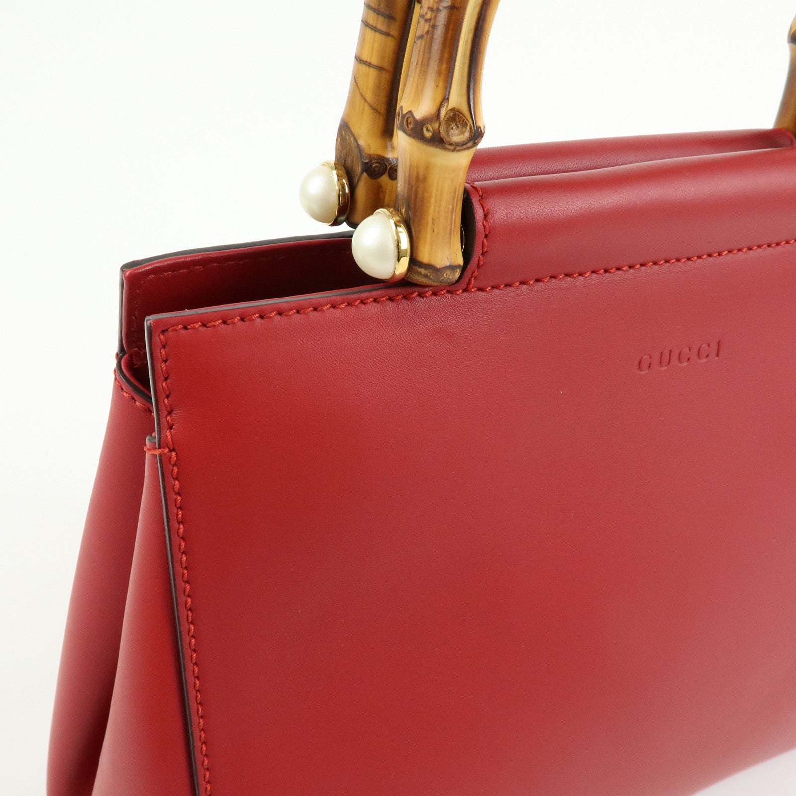 GUCCI Bamboo Nymphaea Leather 2Way Bag Hand Bag Red 453767