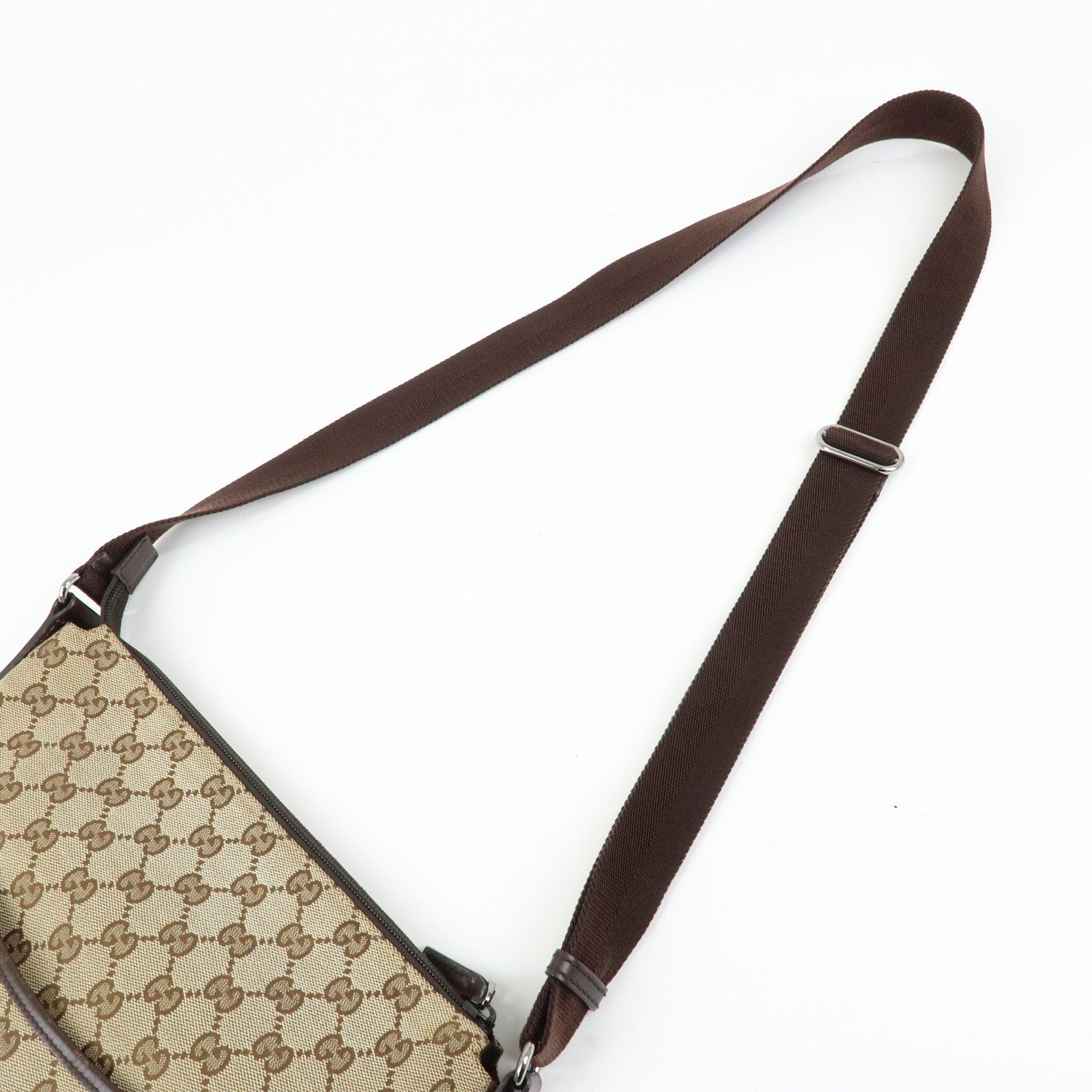 GUCCI GG Canvas Leather Shoulder Crossbody Bag Beige Brown 145857