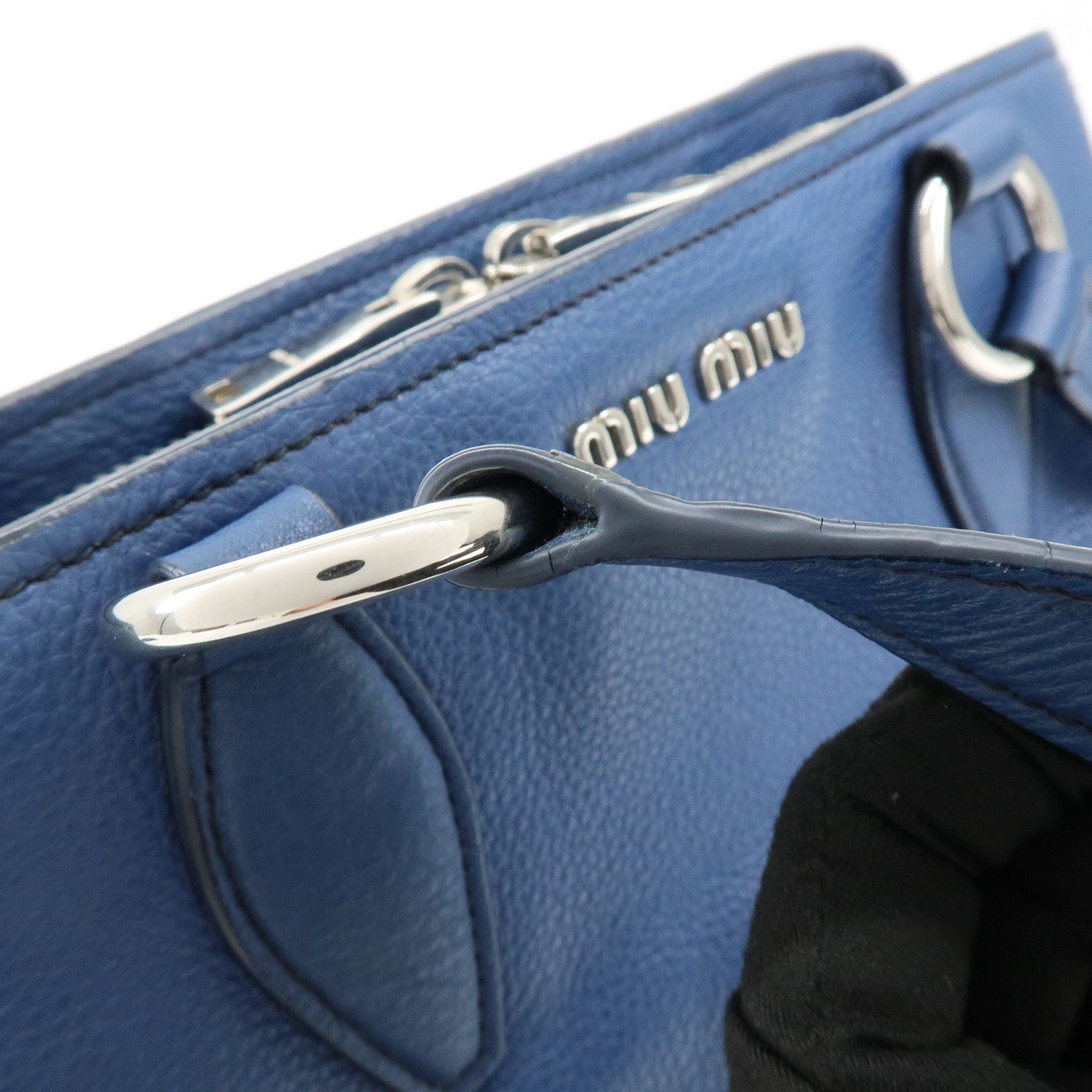 MIU MIU Madras Leather 2Way Bag Hand Bag Shoulder Bag Blue