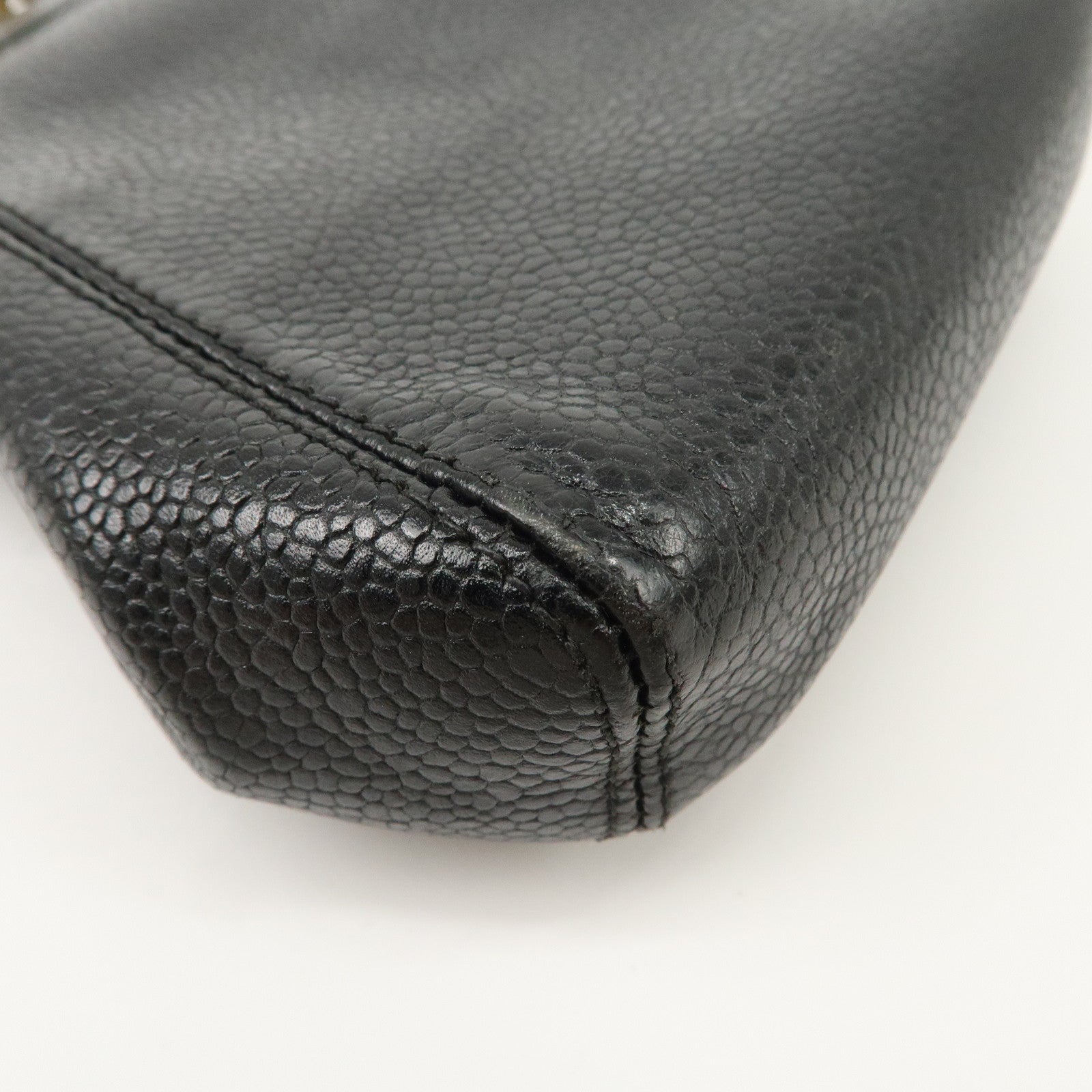 CHANEL COCO Mark Caviarskin Purse Wallet Pouch Black Used