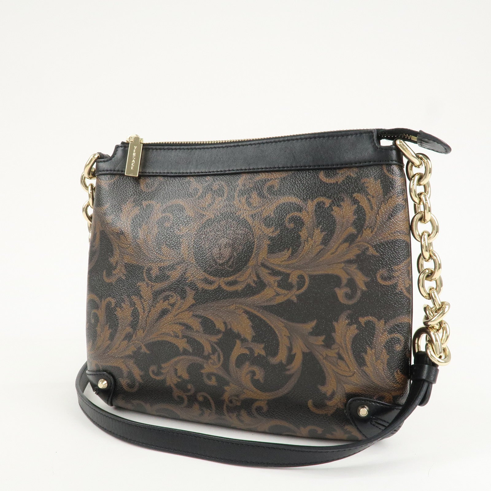 GIANNI VERSACE Medusa Chain Shoulder Bag Hand Bag Black Brown Used