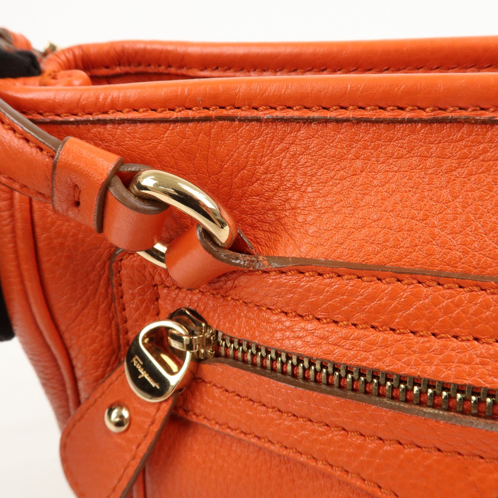 Ferragamo Gancini Leather Hand Bag Orange Gold HDW