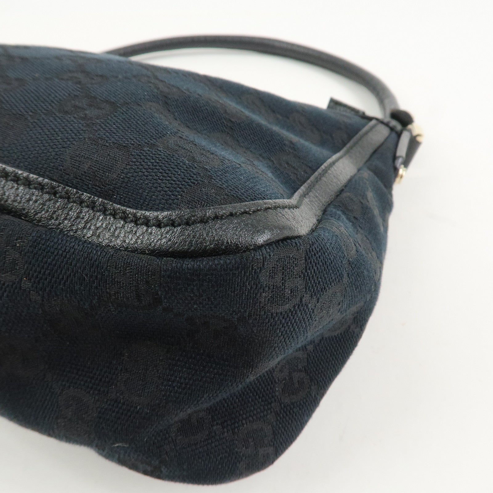 GUCCI GG Canvas Leather Shoulder Bag Hand Bag Black 146244