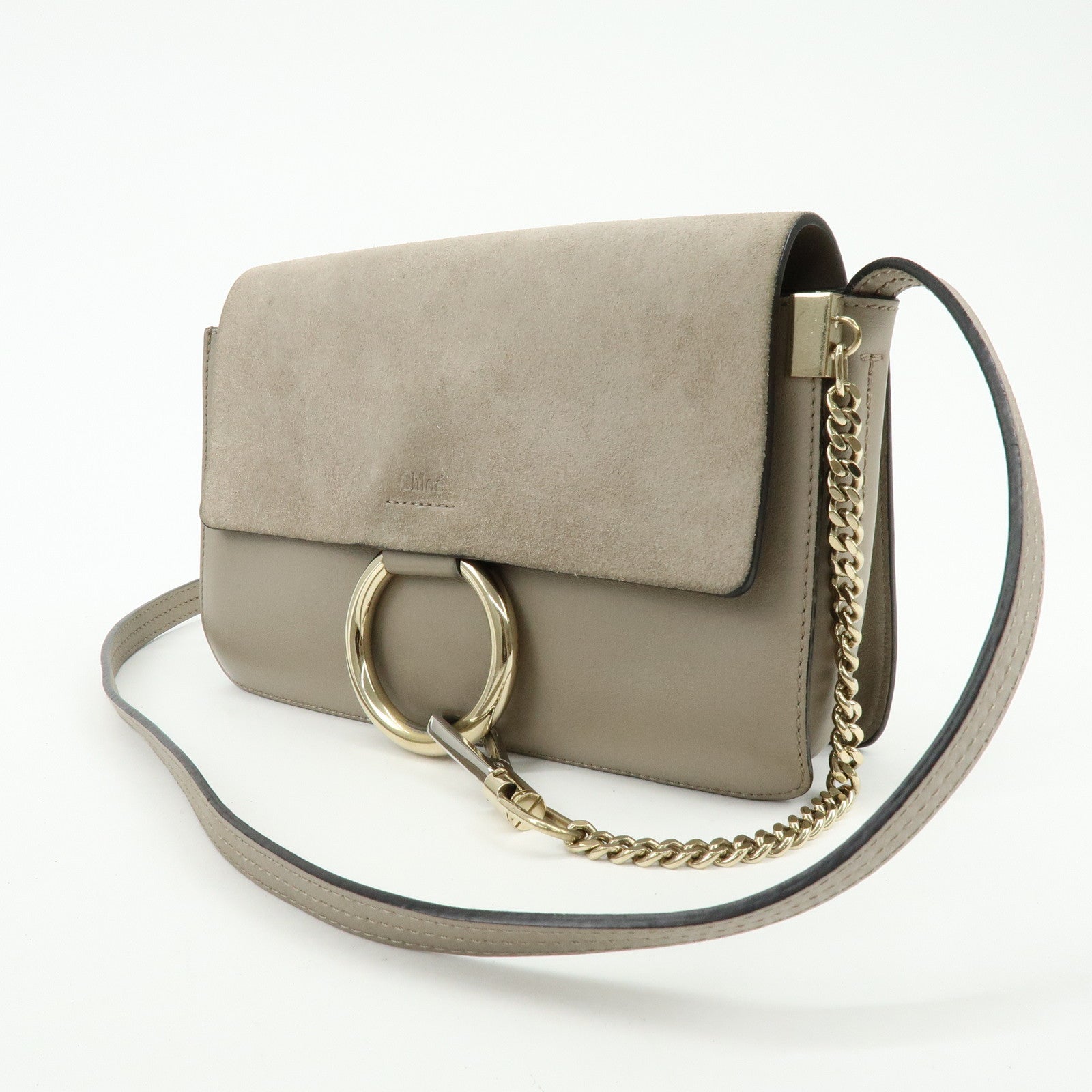 Chloe Faye Suede Leather Shoulder Bag Crossbody Bag Greige