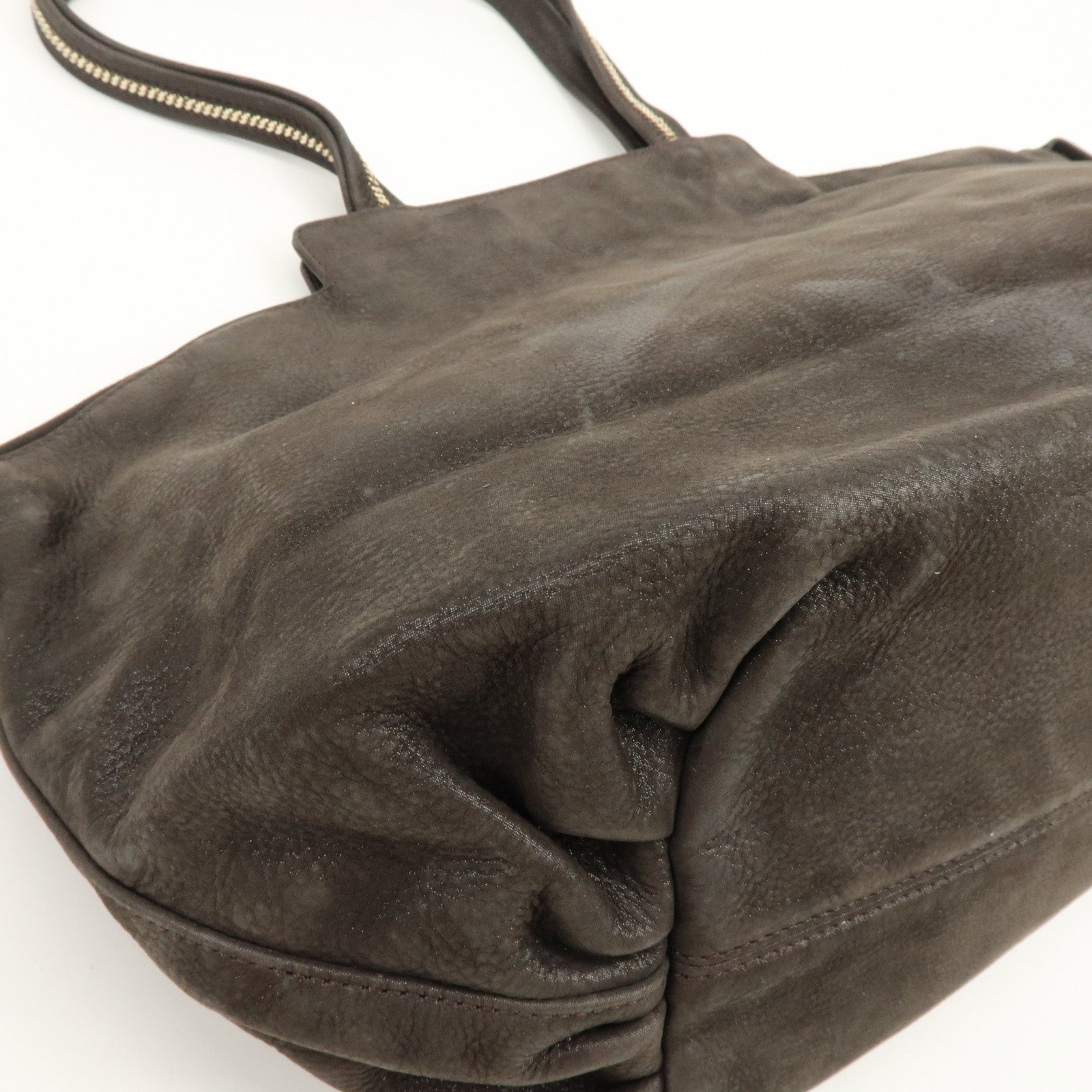 FENDI Leather Tote Bag Shoulder Bag Dark Brown 8BR636