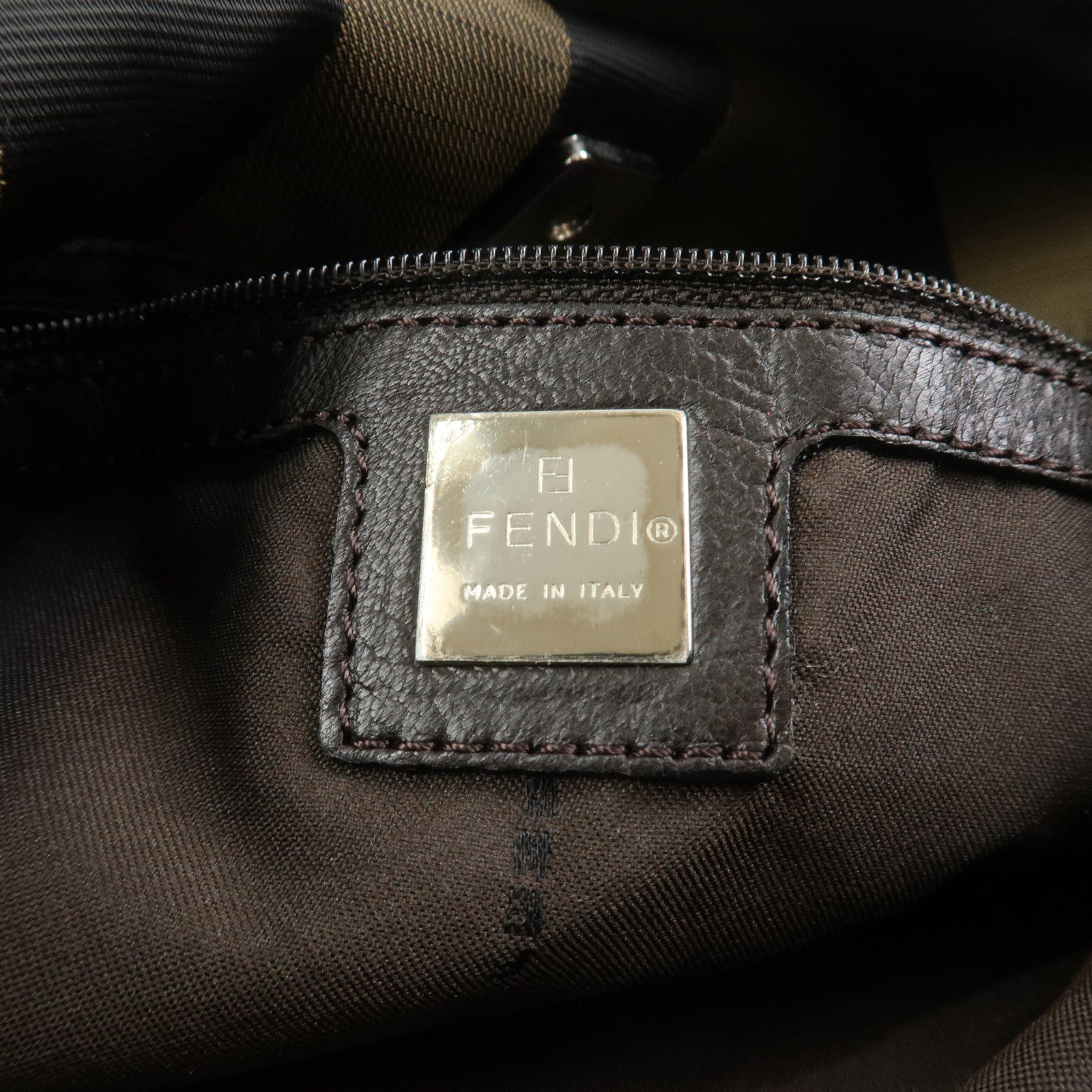 FENDI Pequin Canvas Leather Shoulder Bag Brown Black 26654