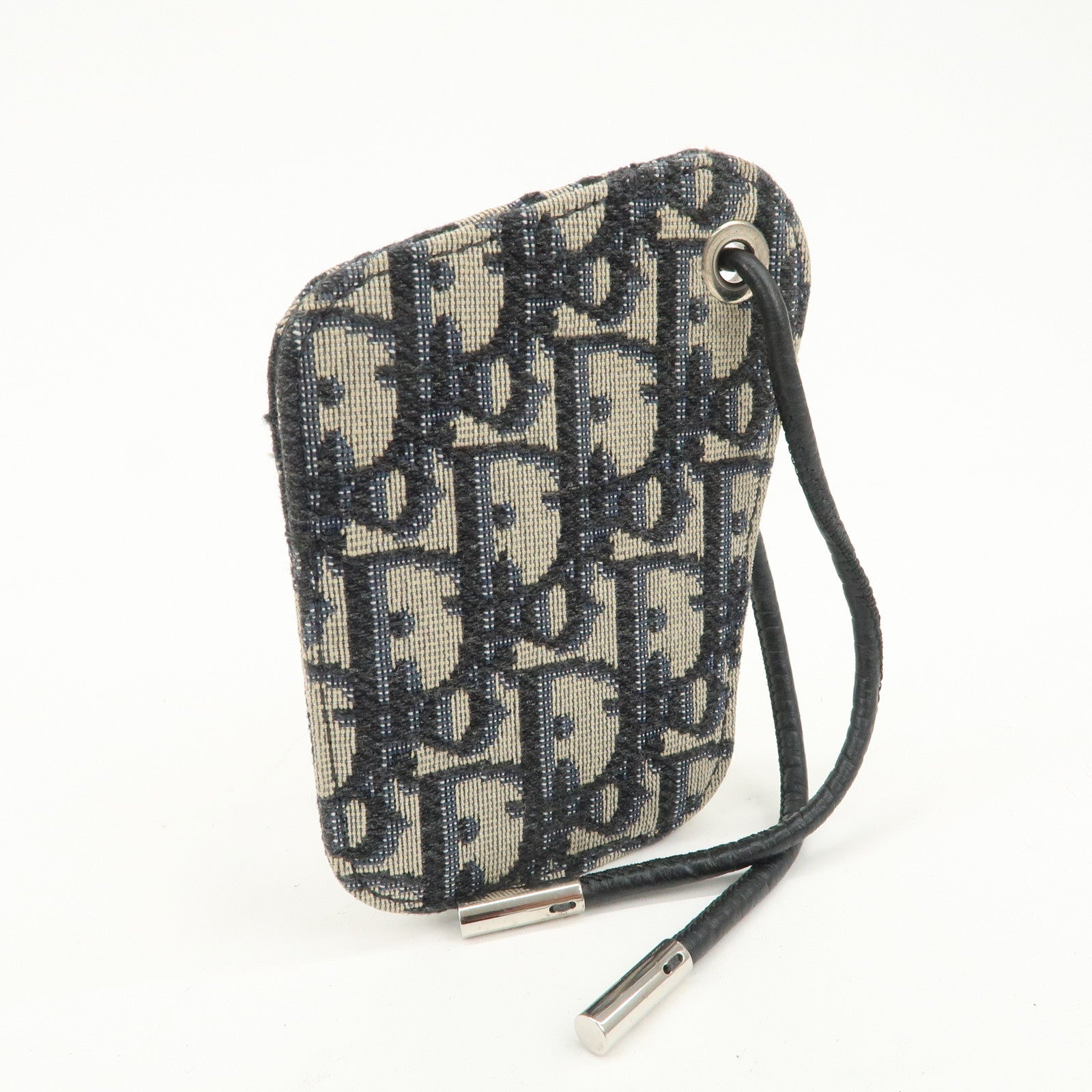 Christian Dior Oblique Jacquard Leather Card Case Card Holder Navy