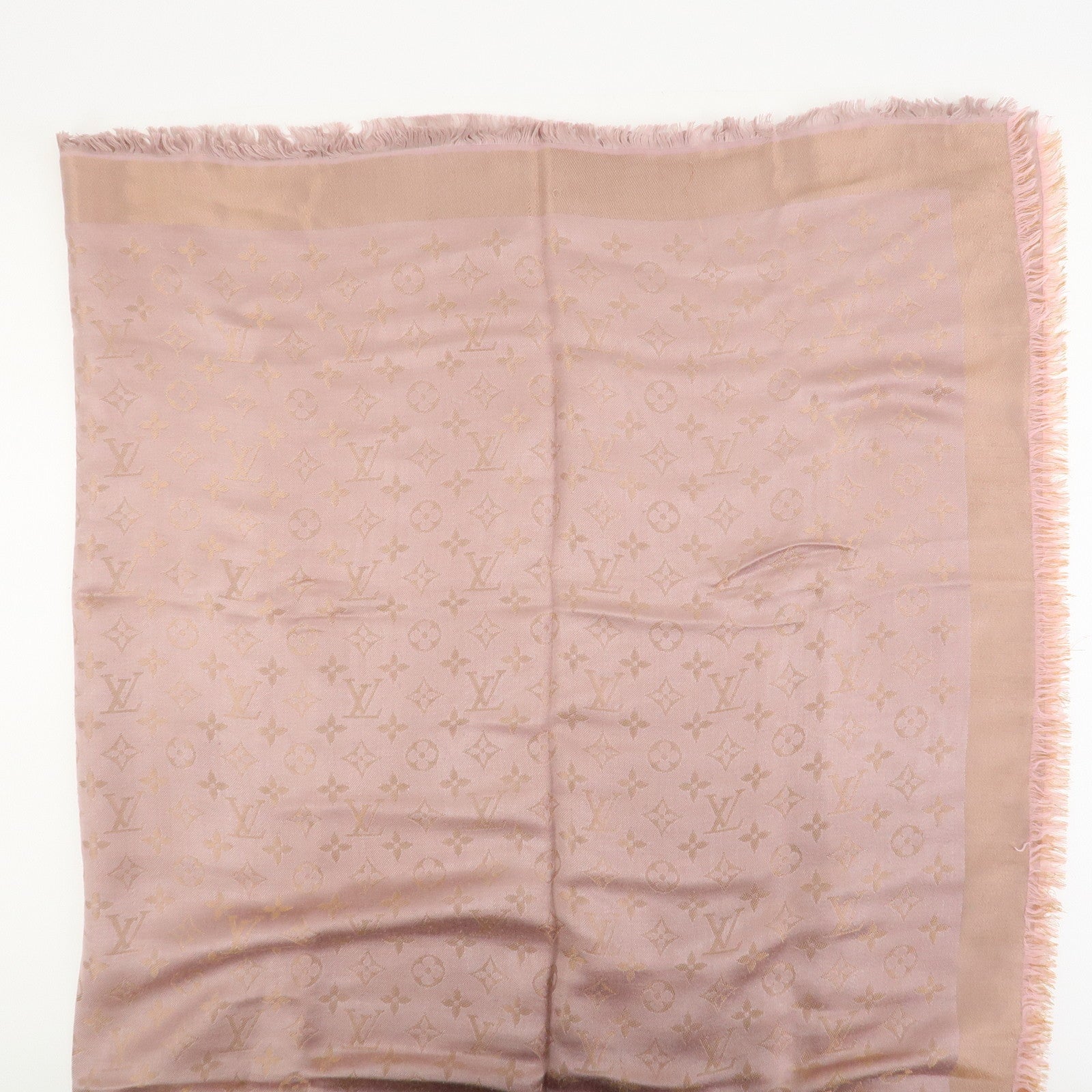 Louis Vuitton Monogram Shine Silk Wool Scarf Shawl Pink M75700