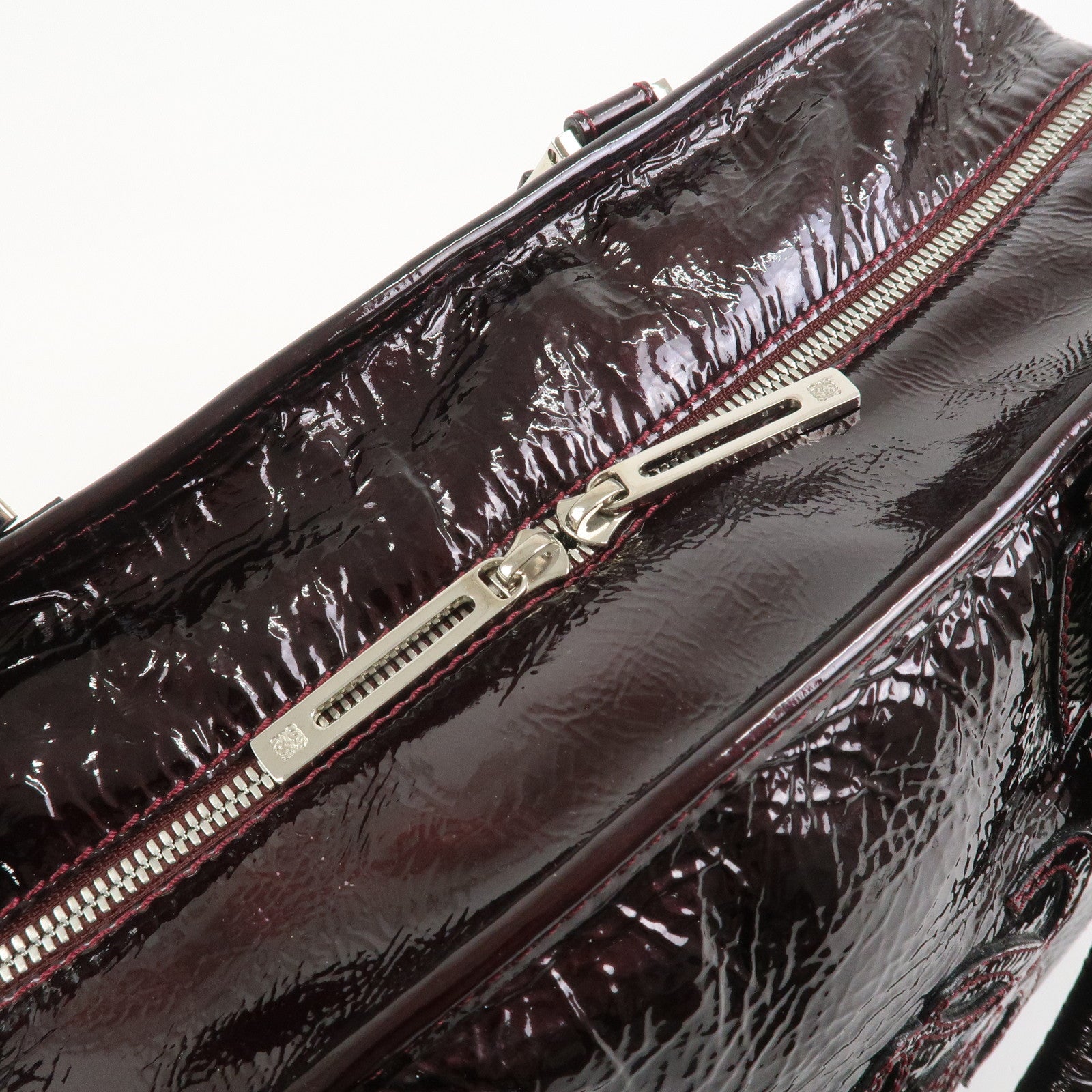 LOEWE Amazona Patent Leather Hand Bag Burgundy