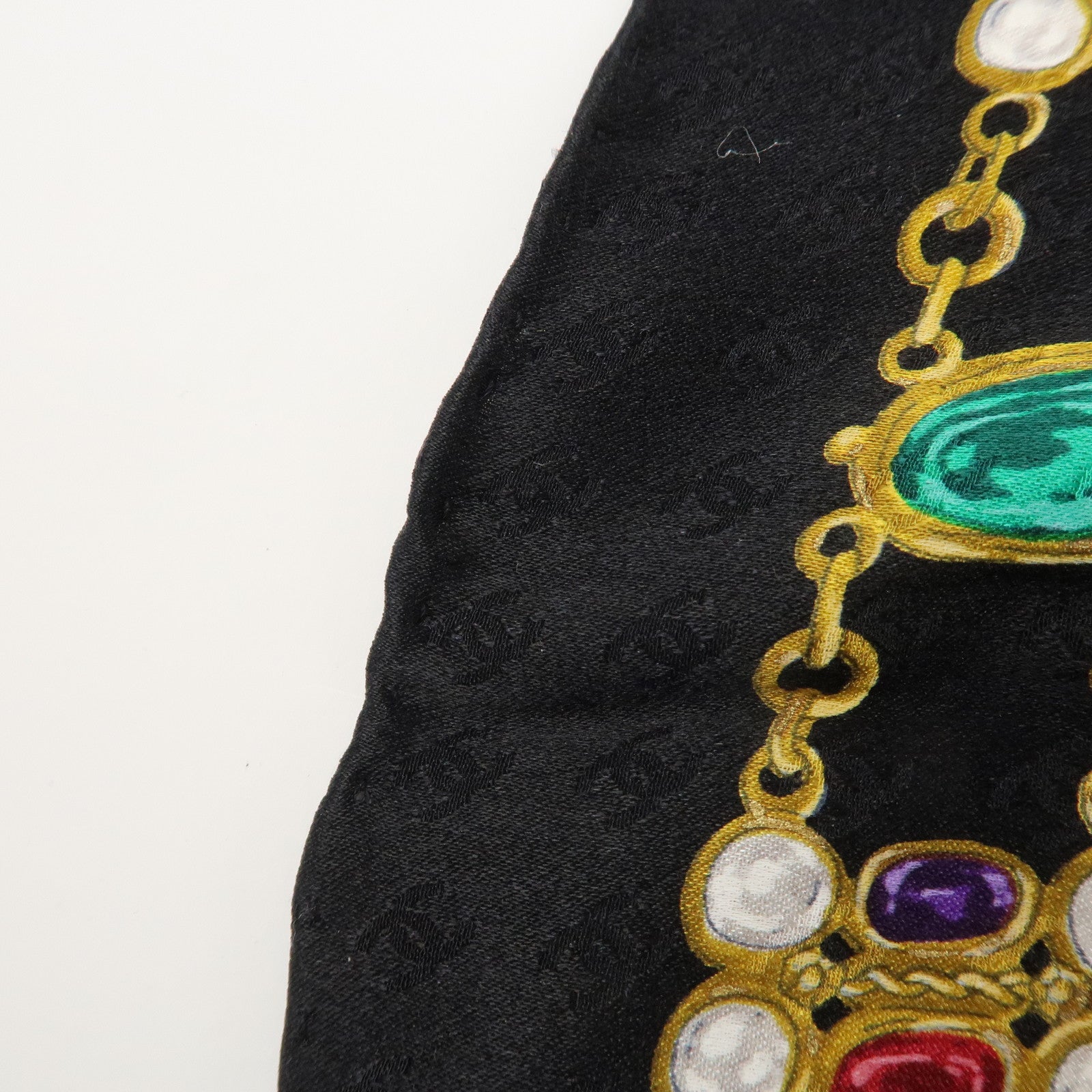 CHANEL COCO Mark Silk 100 % Jewelry Pattern Scarf Black Multi Color Used