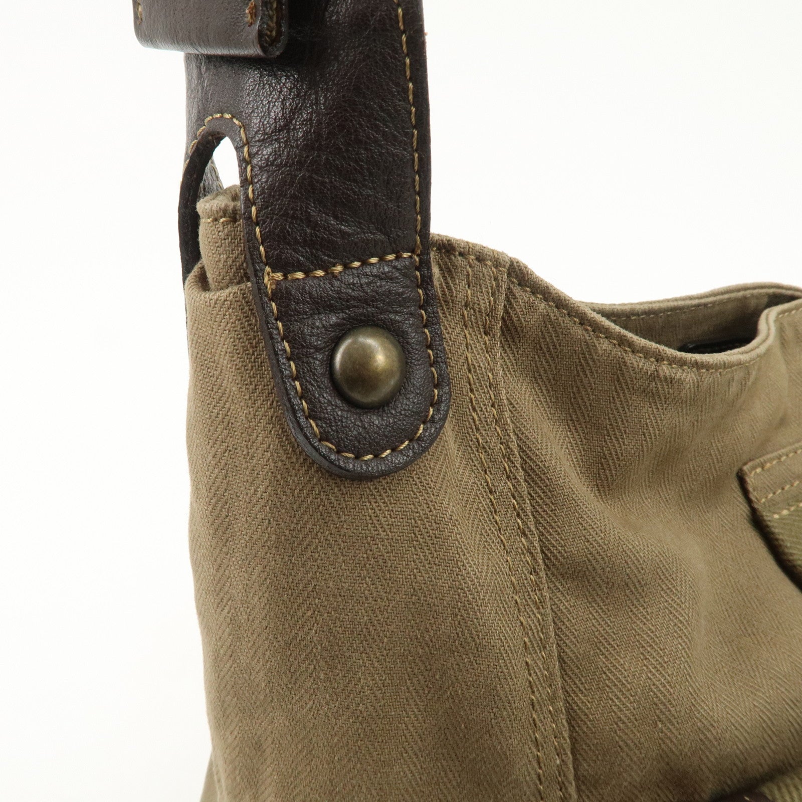 BURBERRY Canvas Leather London Blue Label Shoulder Bag Khaki Brown Used