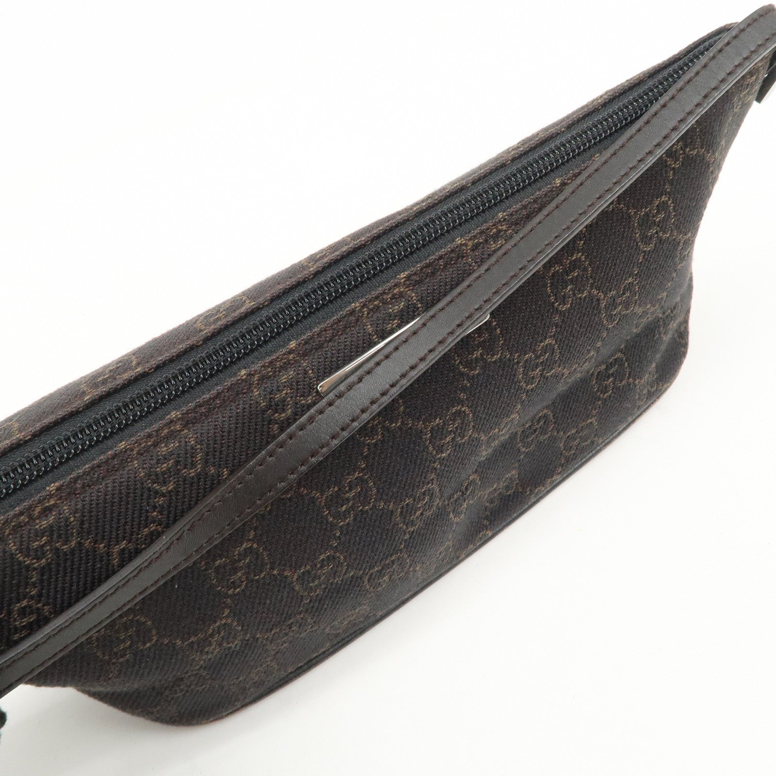 GUCCI Boat Bag GG Denim Togo Leather Hand Bag Dark Brown 07198