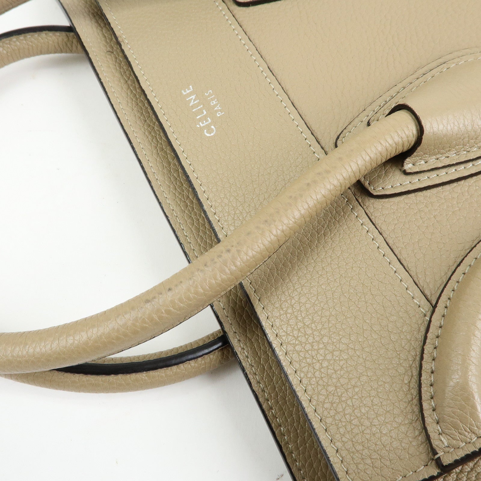 CELINE Luggage Calf Leather Tote Bag Hand Bag Beige