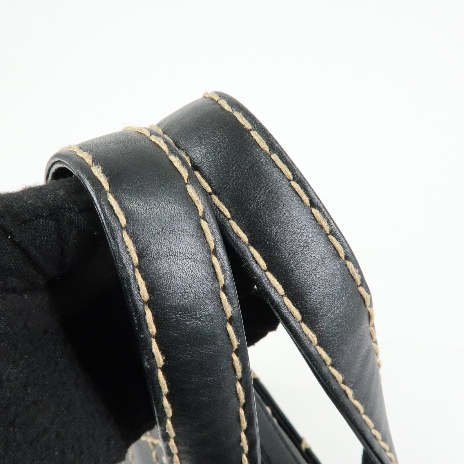 CHANEL Wild Stitch COCO Mark Leather Hand Bag Tote Bag Black A14693