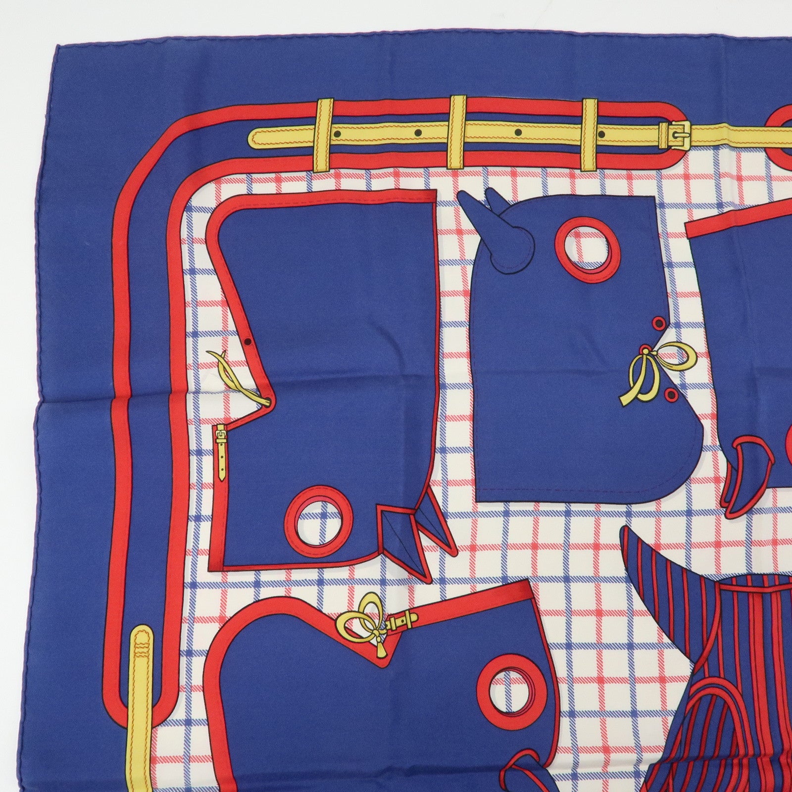 HERMES Carre 90 Set of 2 Silk 100% Scarf Navy Green