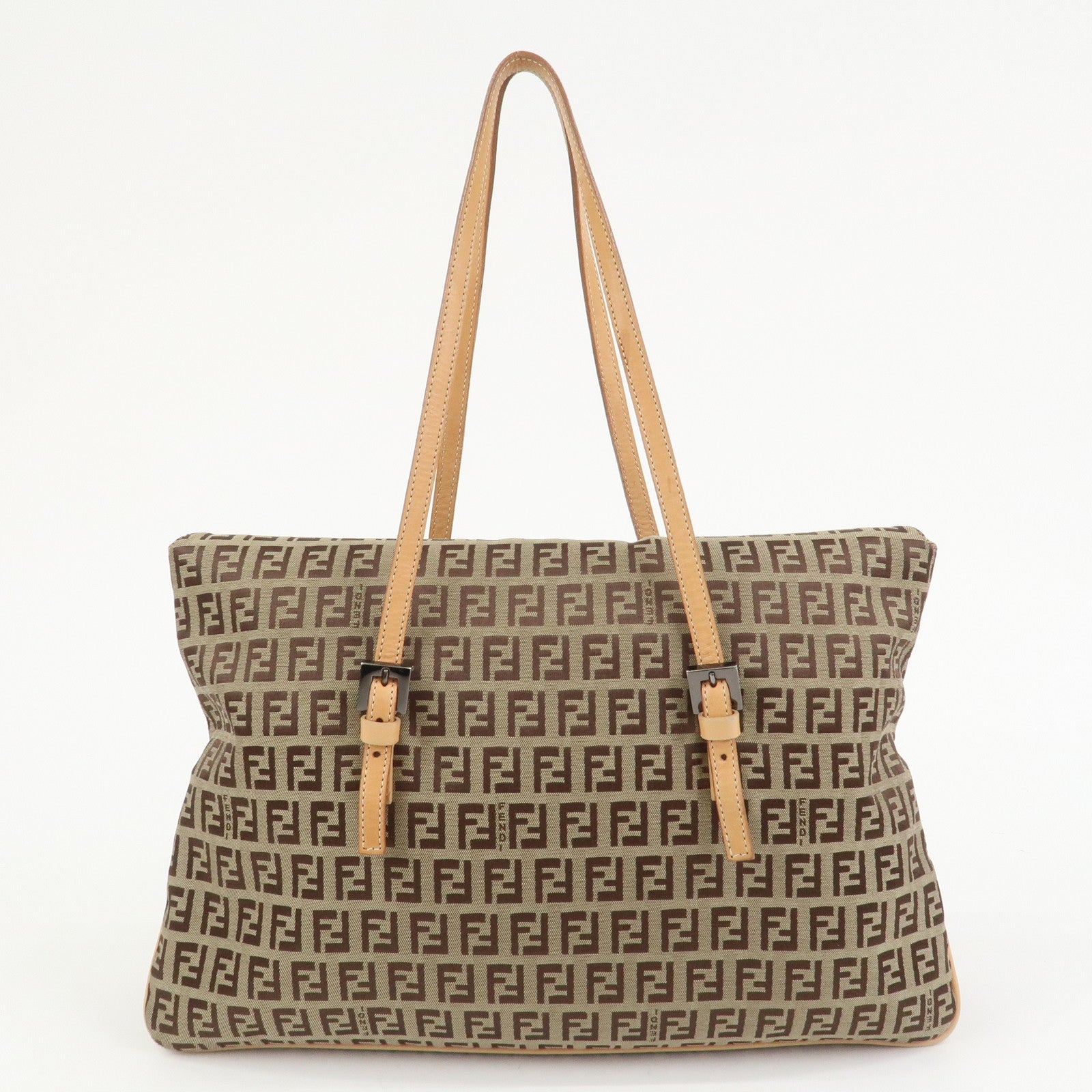 FENDI Zucchino Canvas Leather Shoulder Bag Hand Bag Brown 8BR090