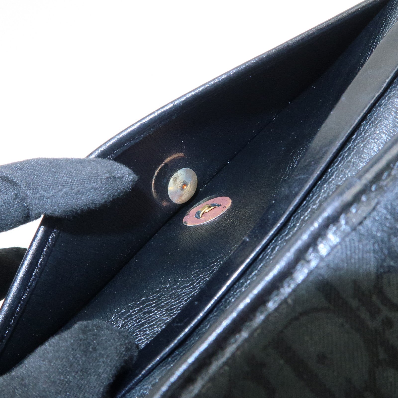 Christian Dior Trotter Leather Canvas Chain Shoulder Bag Black