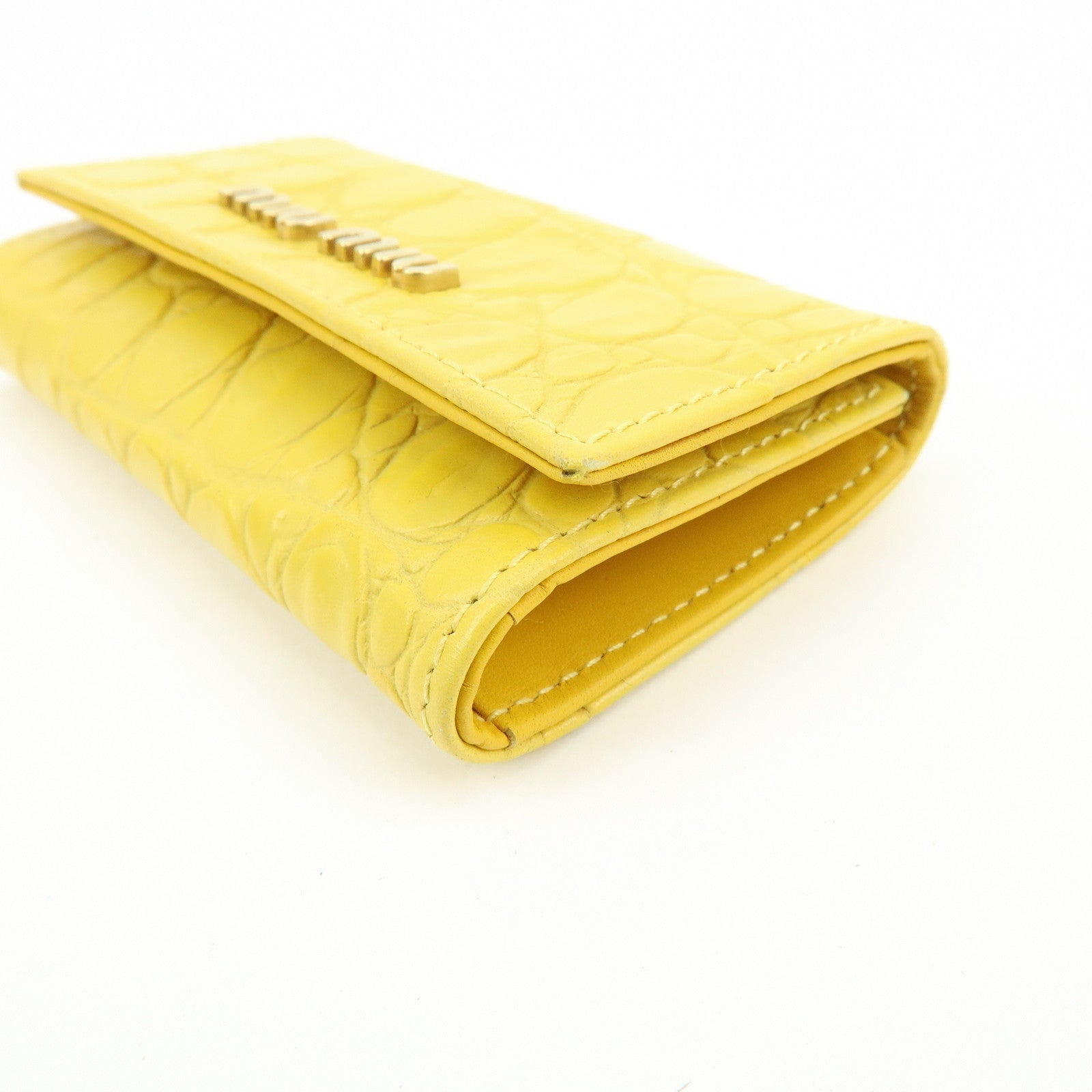 MIU MIU Embossed Leather Key Case Key Holder Yellow 5M0222