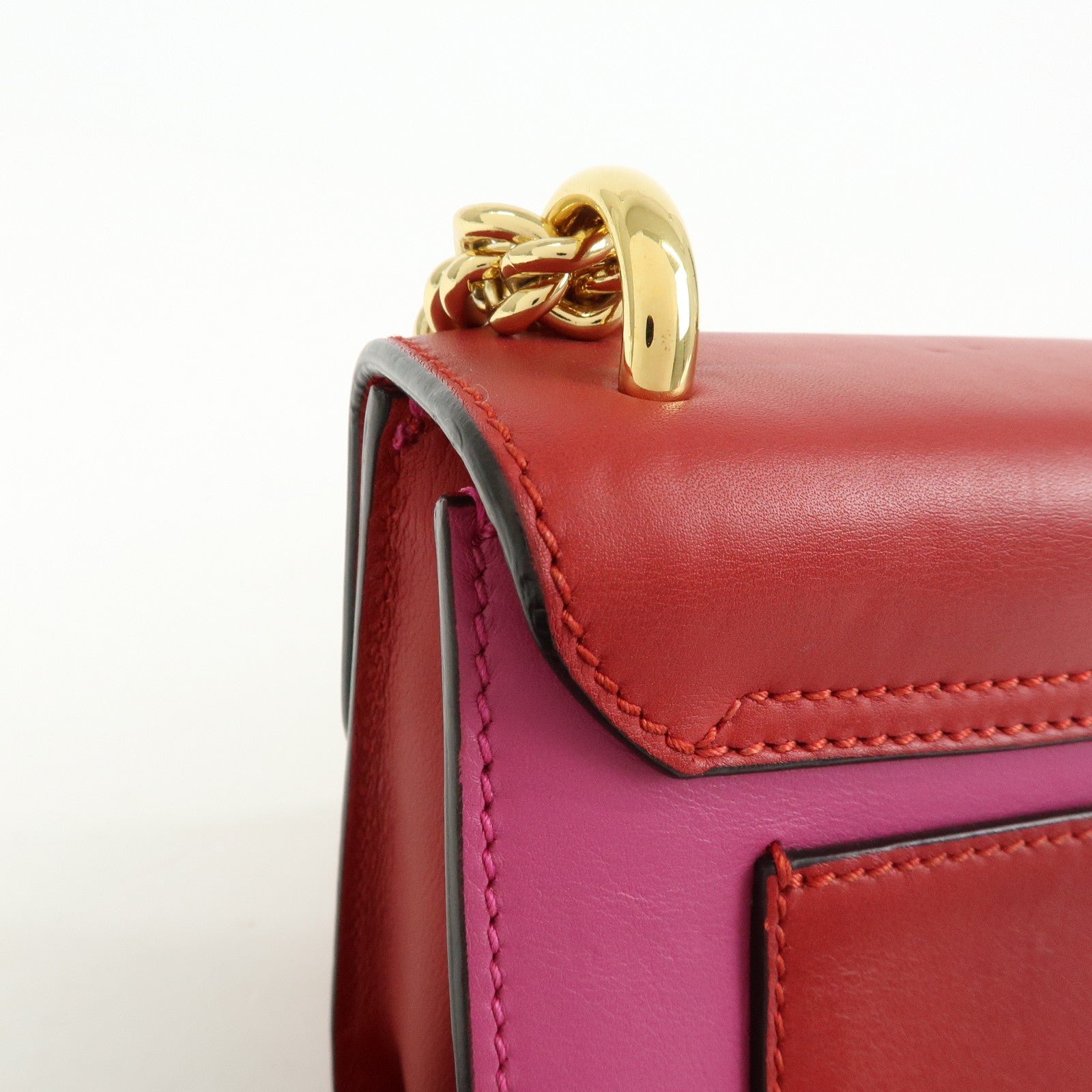 GUCCI Leather Chain Shoulder Bag Crossbody Bag Pink Red 409487