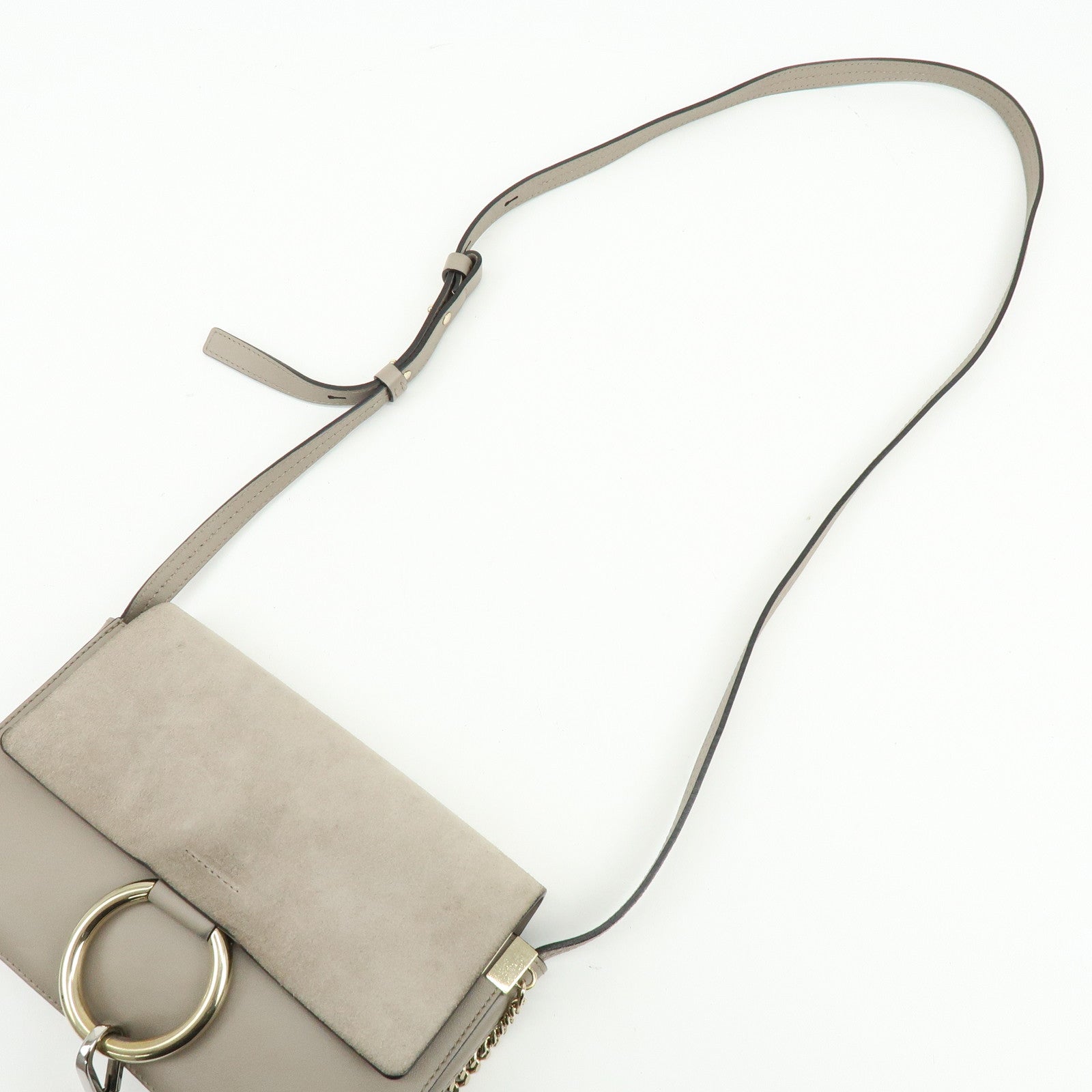 Chloe Faye Suede Leather Shoulder Bag Crossbody Bag Greige