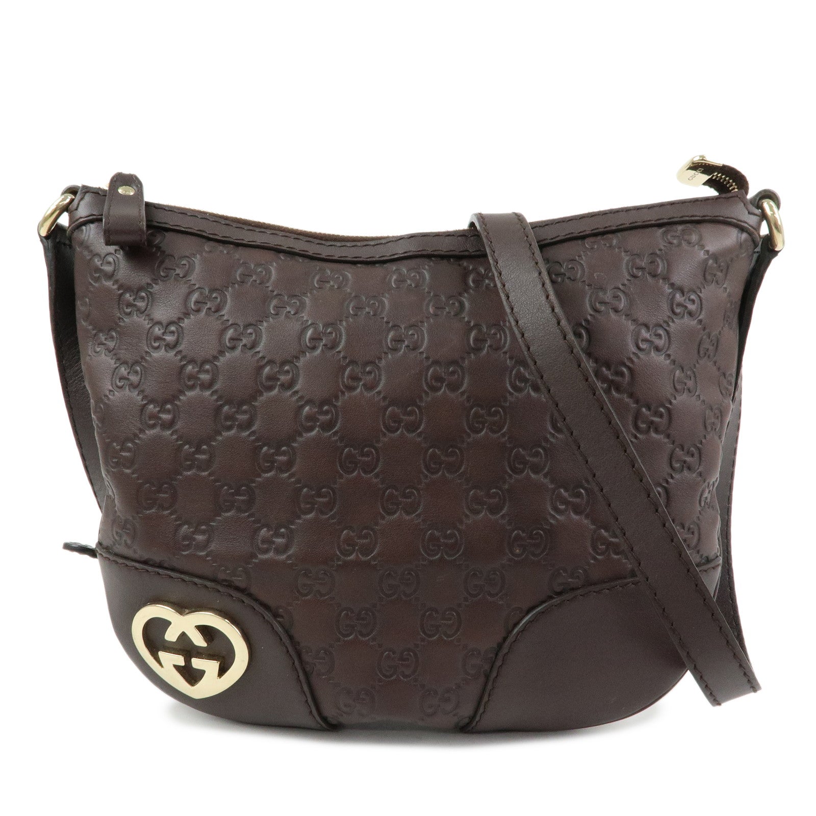 GUCCI Lovely Heart Guccissima Leather Shoulder Bag Brown 257072