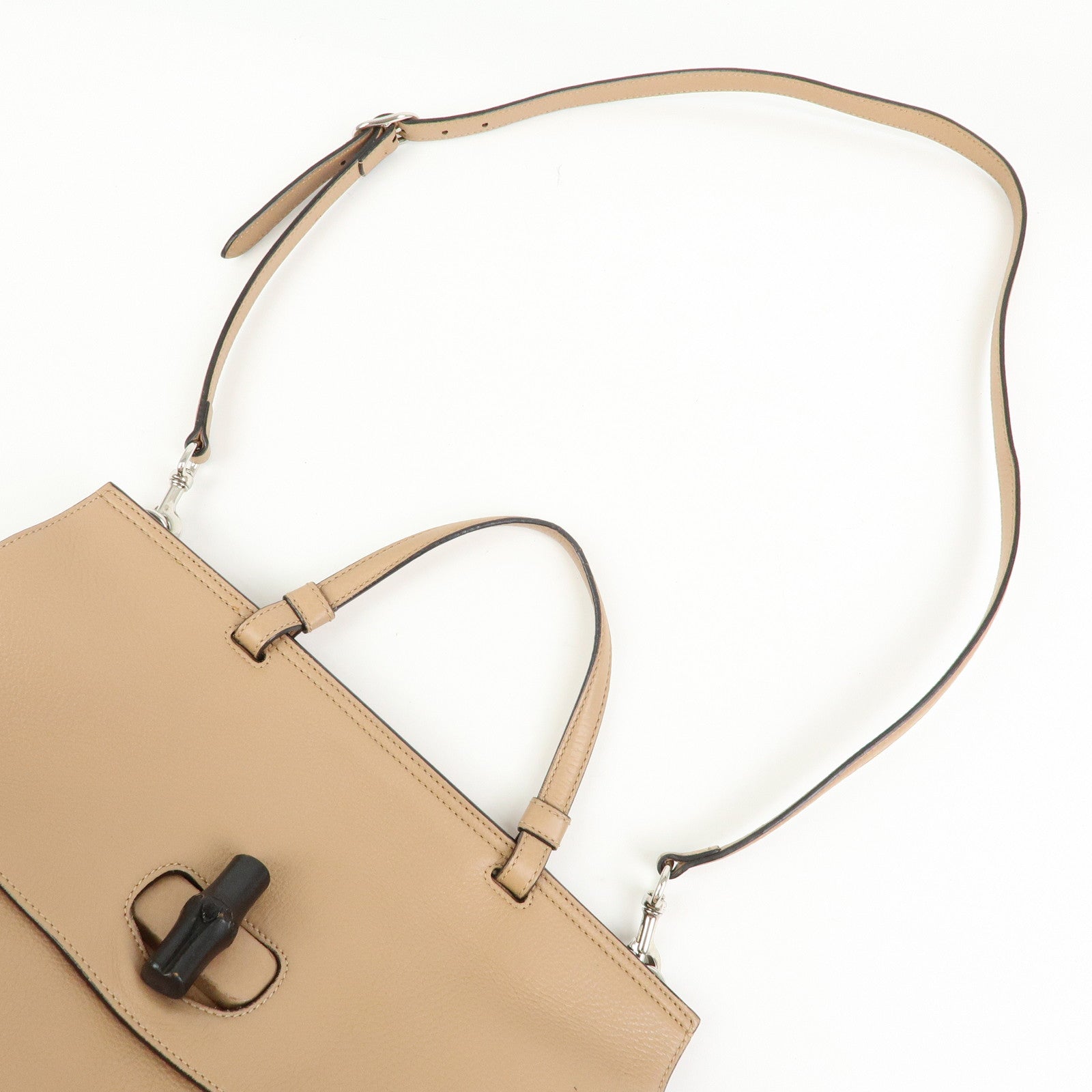GUCCI Bamboo Daily Leather 2Way Bag Hand Shoulder Bag Beige 370830