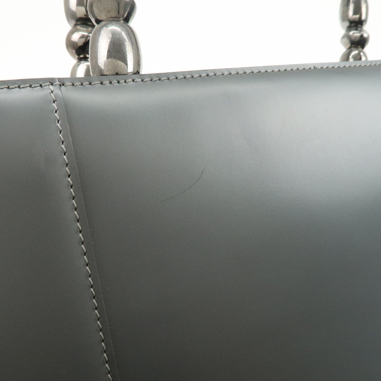 Christian Dior Maris Pearl Logo Leather Hand Bag Gray