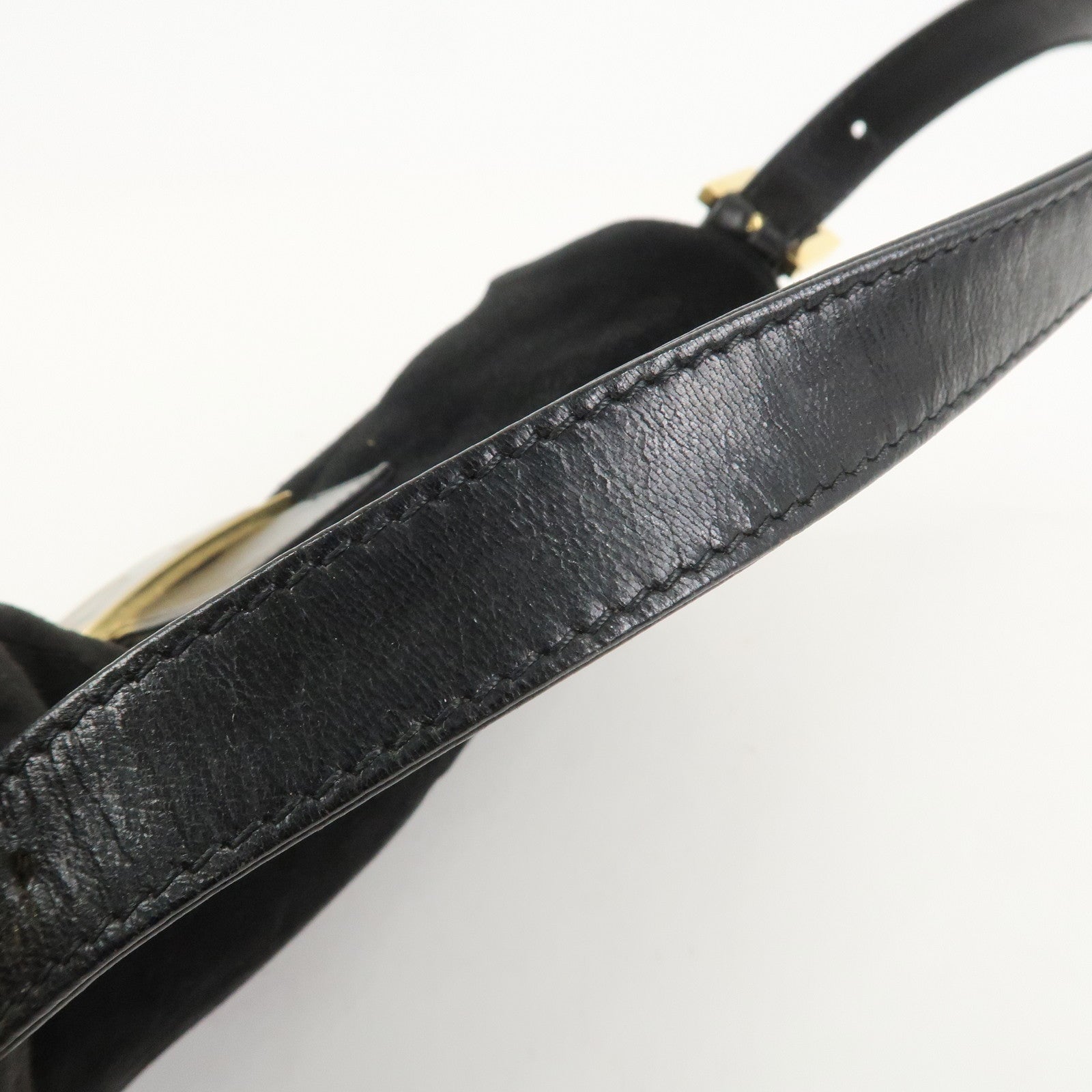 FENDI Mamma Baguette Logo Suede Shoulder Bag Black 26424