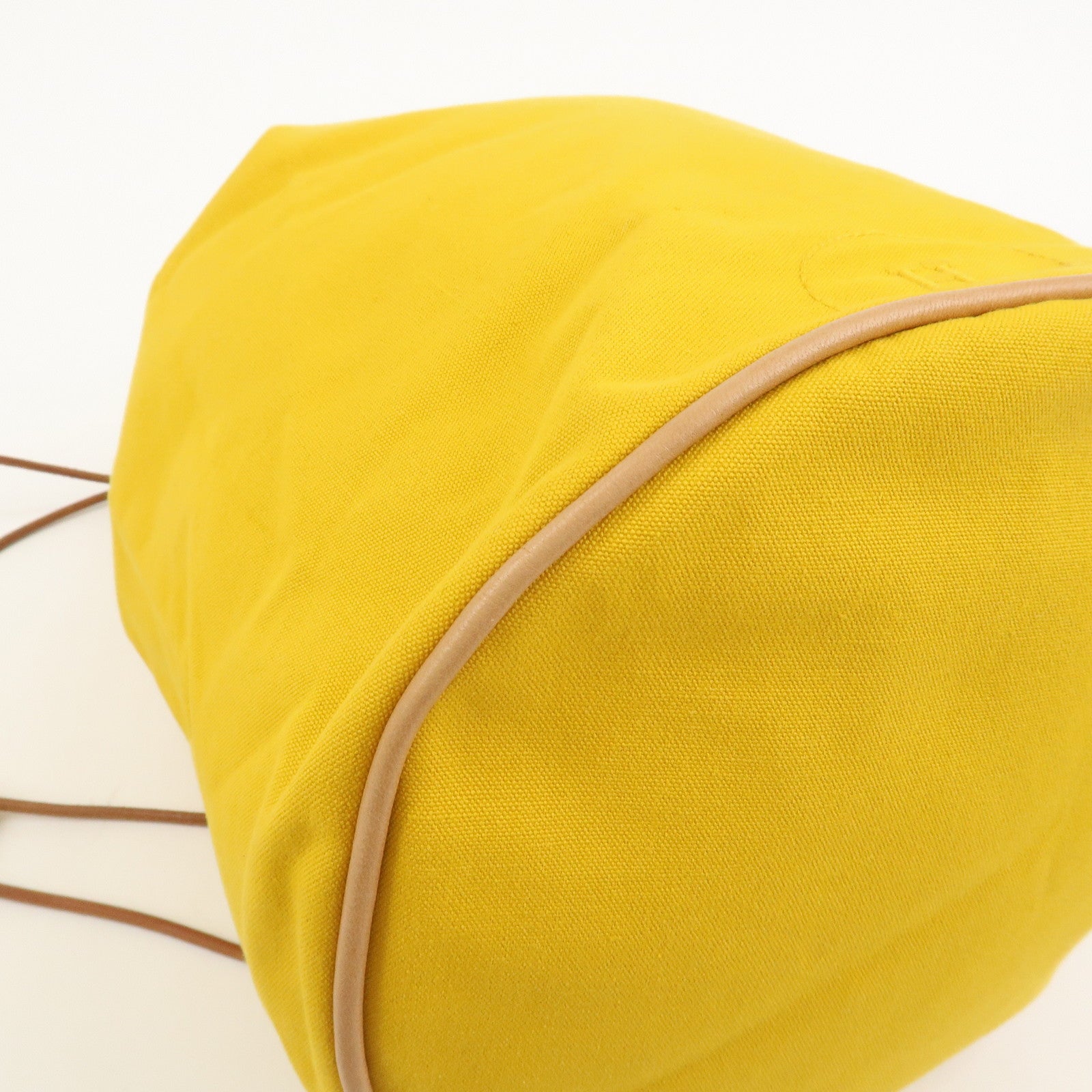 HERMES Porochon Mimil GM Canvas Leather Drawstring Backpack Yellow