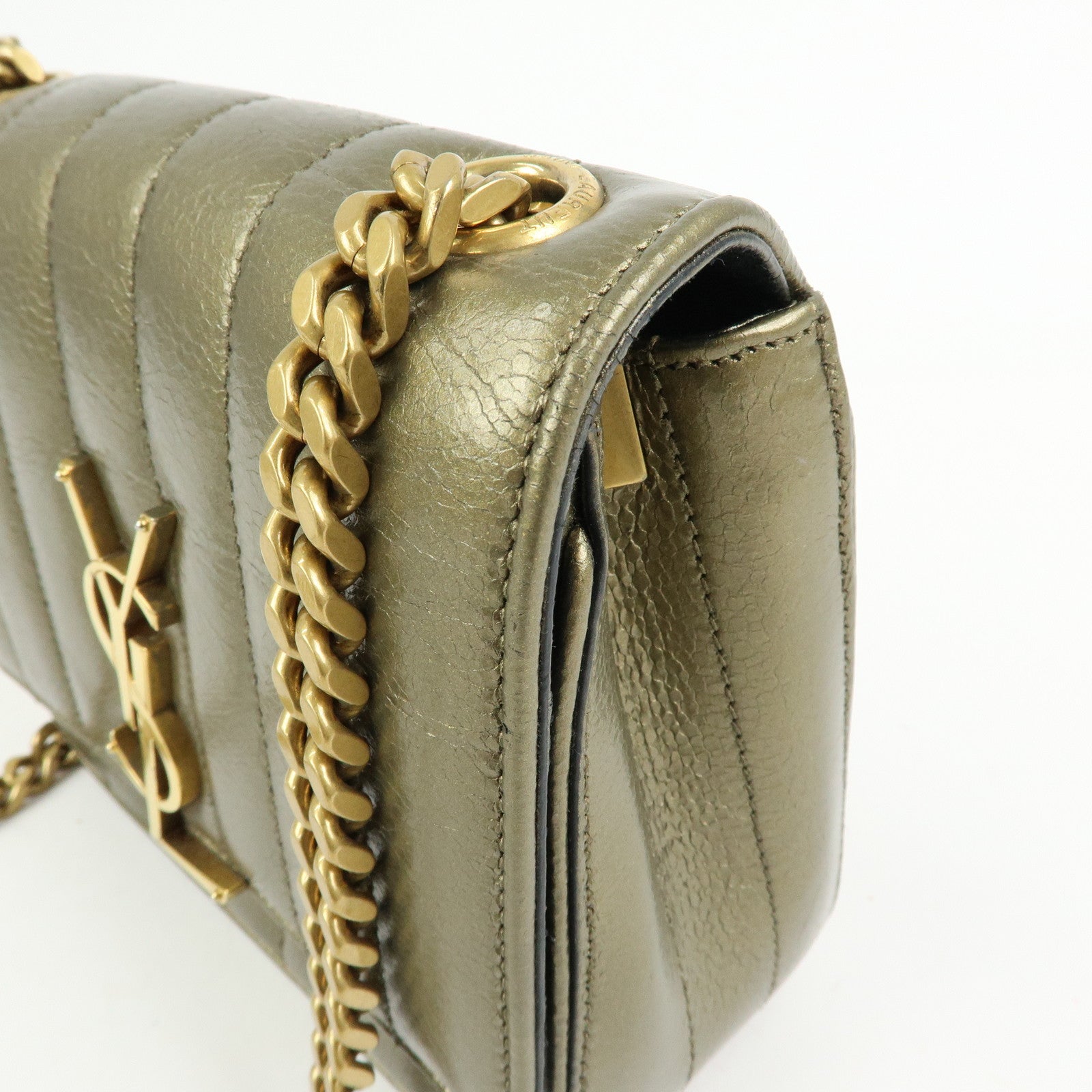 SAINT LAURENT PARIS Leather Vicky Shoulder Bag Crossbody Bag Gold