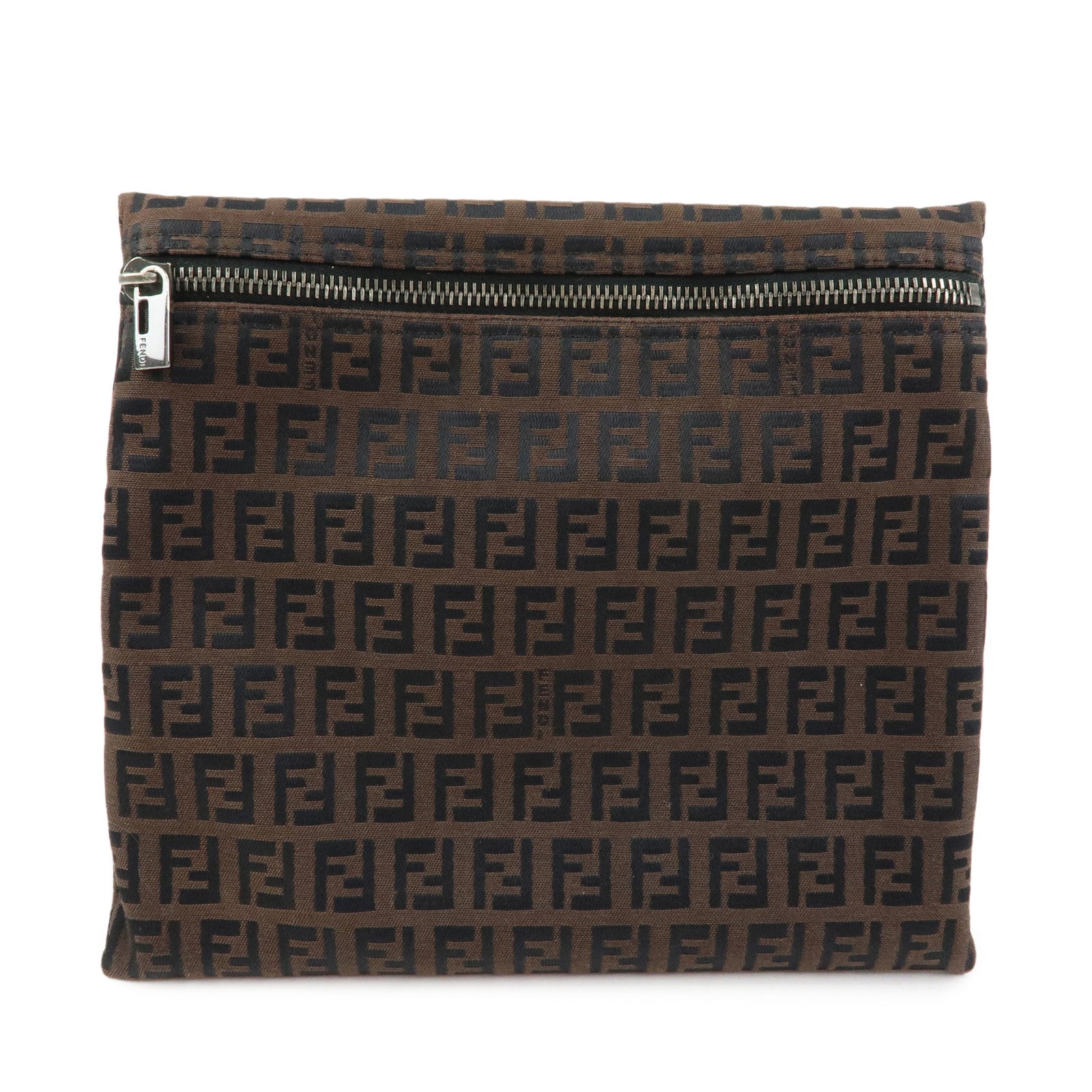 FENDI Zucchino Canvas Leather Pouch Brown 7N0014
