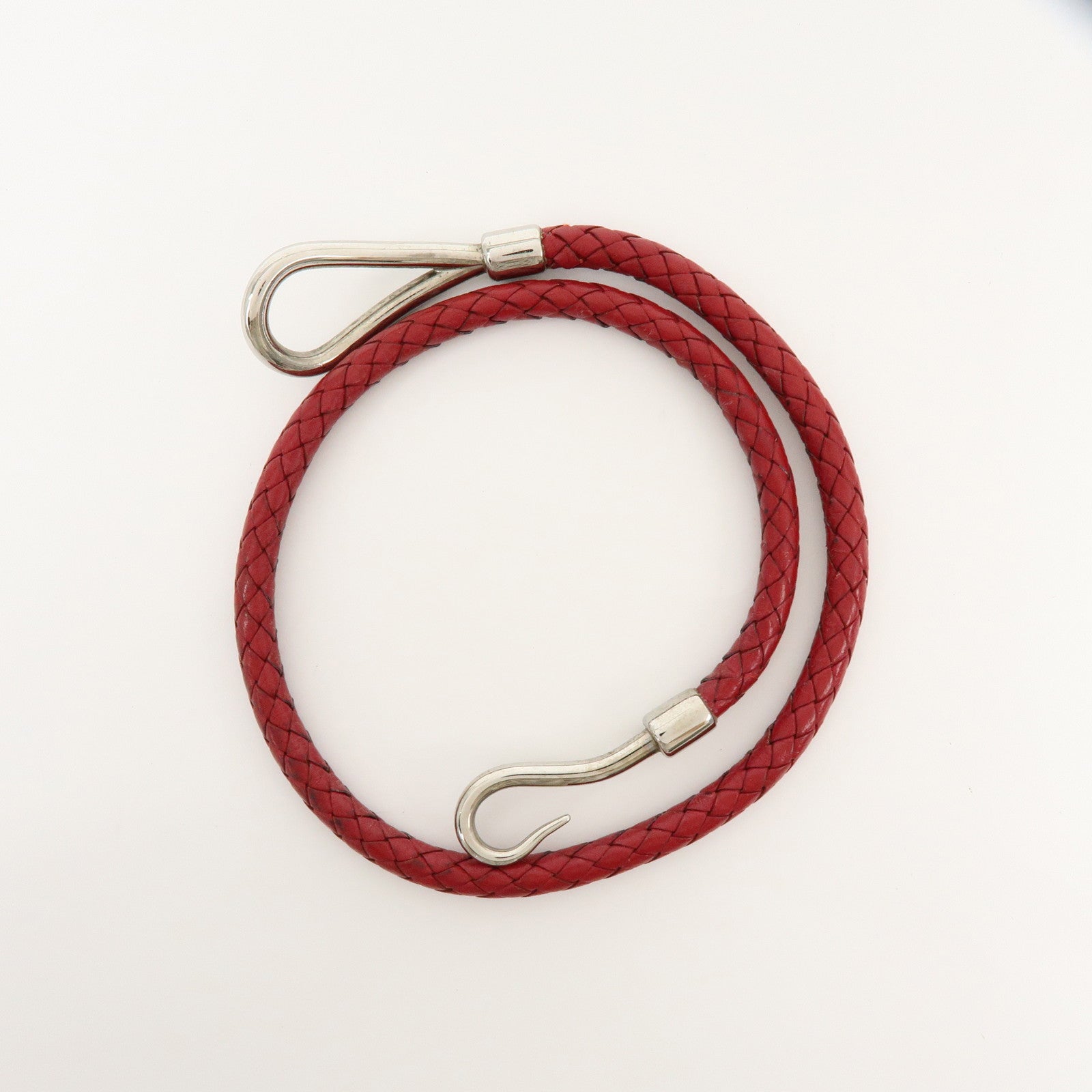 HERMES Jumbo Choker Double Tour Leather Metal Bracelet Red Silver