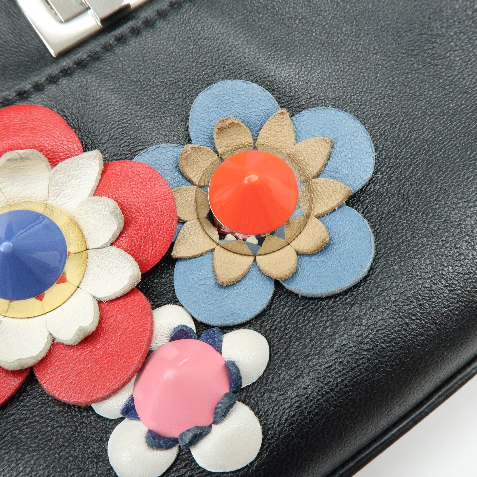 FENDI Micro Peekaboo Leather Flower Motif 2Way Shoulder Bag 8M0355