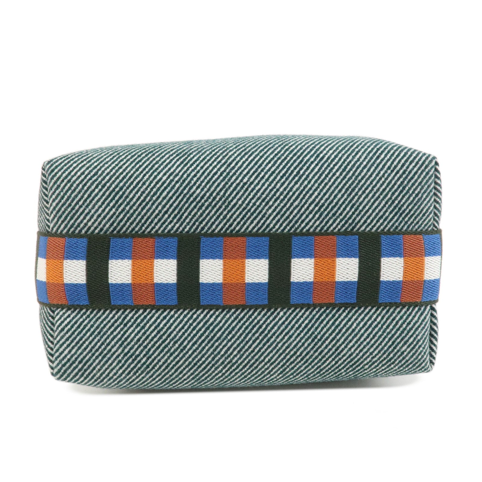 HERMES Bride A Brac PM Canvas Leather Plaid Hand Bag Pouch Green