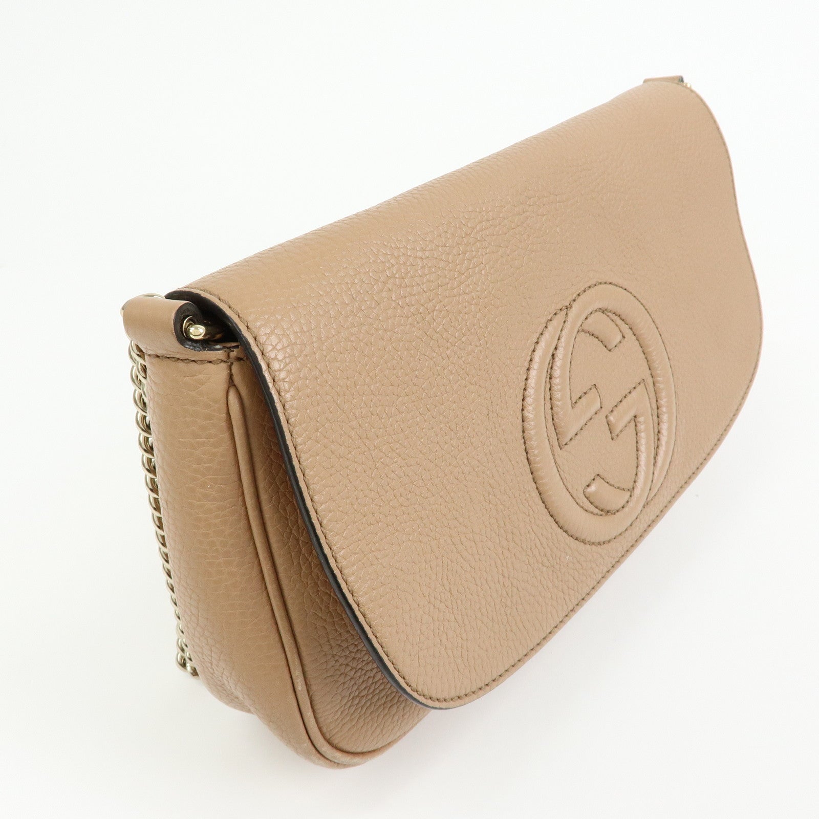 GUCCI SOHO Leather Chain Shoulder Bag Crossbody Bag Beige 536224