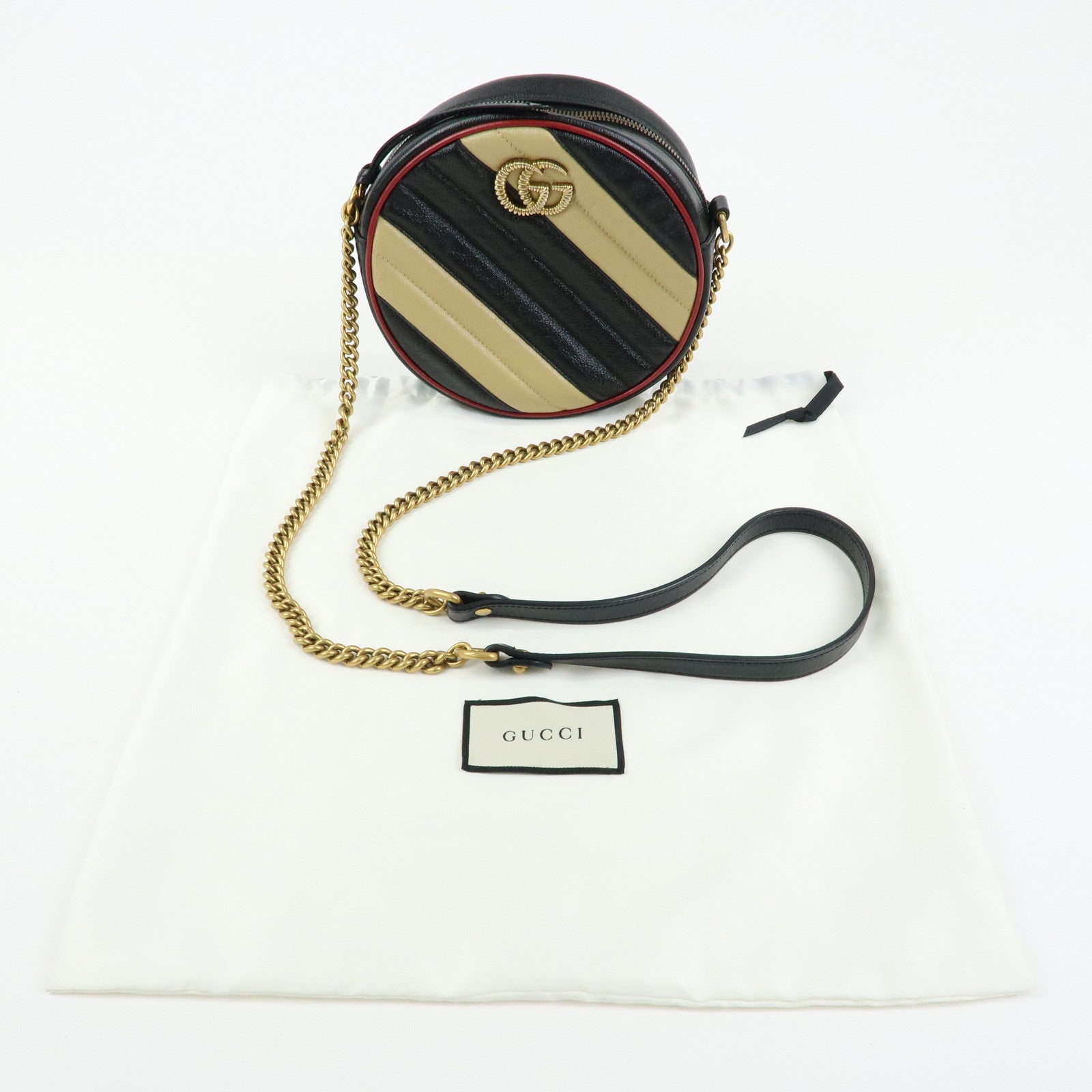 GUCCI GG Marmont Leather Chain Shoulder Bag Black Beige 550154