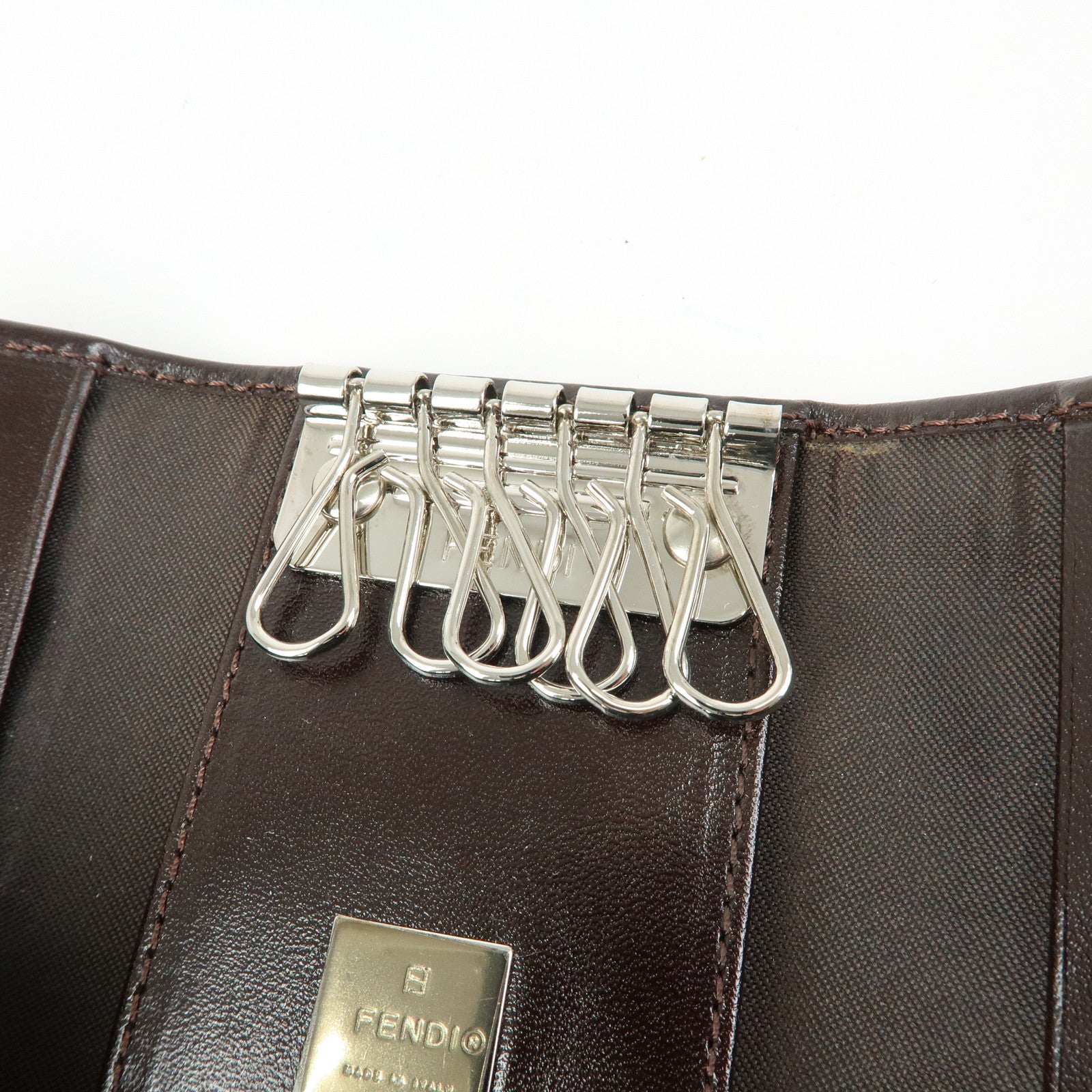 FENDI Zucca Canvas Leather 6 Rings Key Case Brown Black 513516
