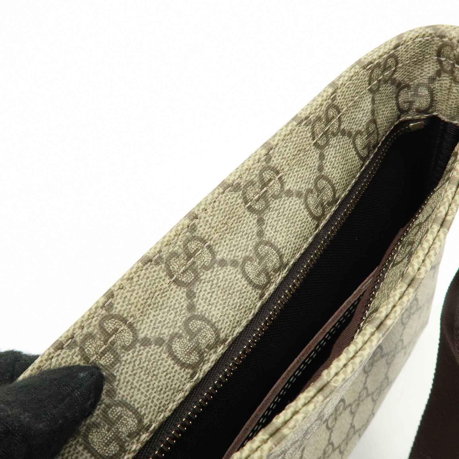 GUCCI GG Supreme Leather Shoulder Bag Gray Beige Brown 201533