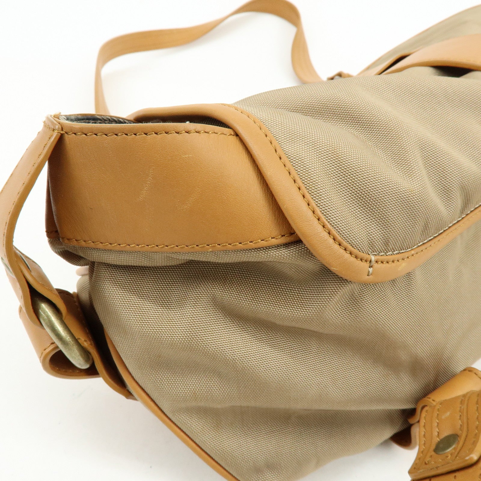 BURBERRY Canvas Leather Shoulder Bag Beige Light Brown