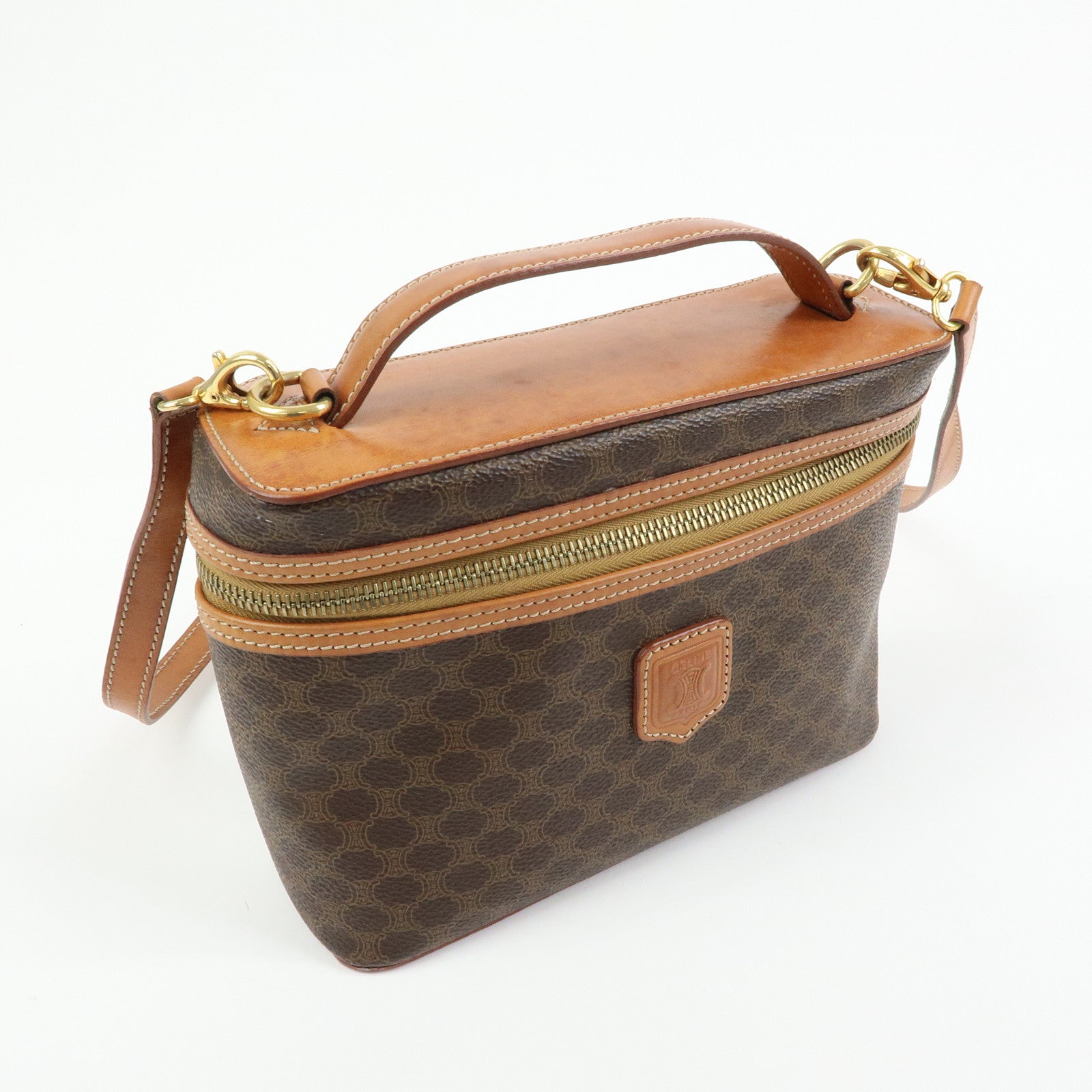 CELINE Macadam PVC Leather 2Way Bag Hand Shoulder Bag Pouch Brown