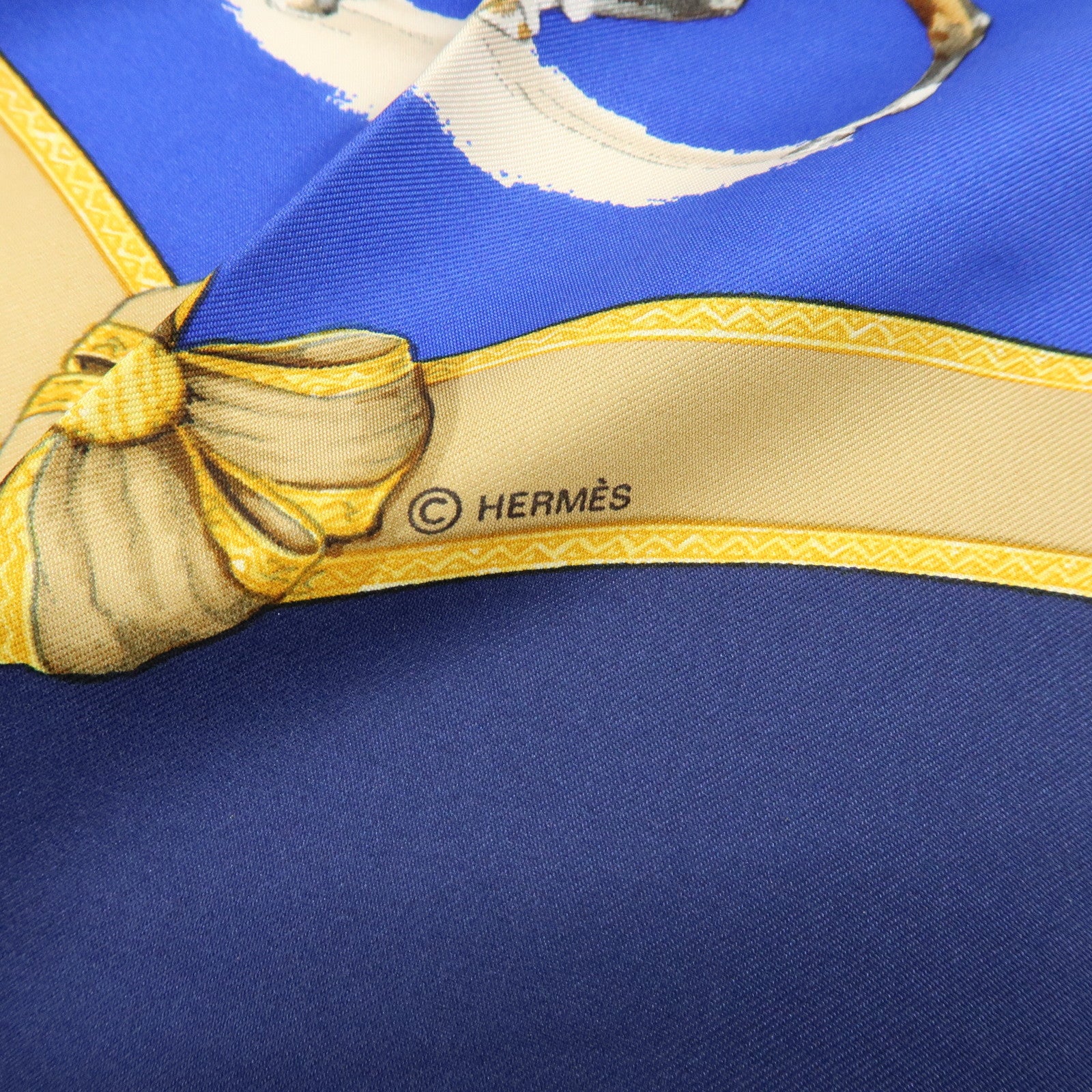 HERMES Carre 90 Silk 100% Scarf Le General LA Hotte Navy Red Blue